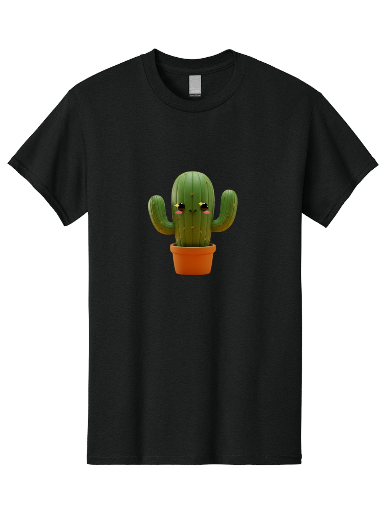 Cactus-In-Pot-2 Men'S Graphic Tee, 100% Cotton, Comfortable Casual Summer Wear, Machine Washable, Cartoon Cactus, Kawaii Cactus, Cactus In Pot, Cute Desert Plant, Funny Face, Quirky Character, Yellow Stars, Rosy Cheeks, Digital Art, Fun Design Bac745