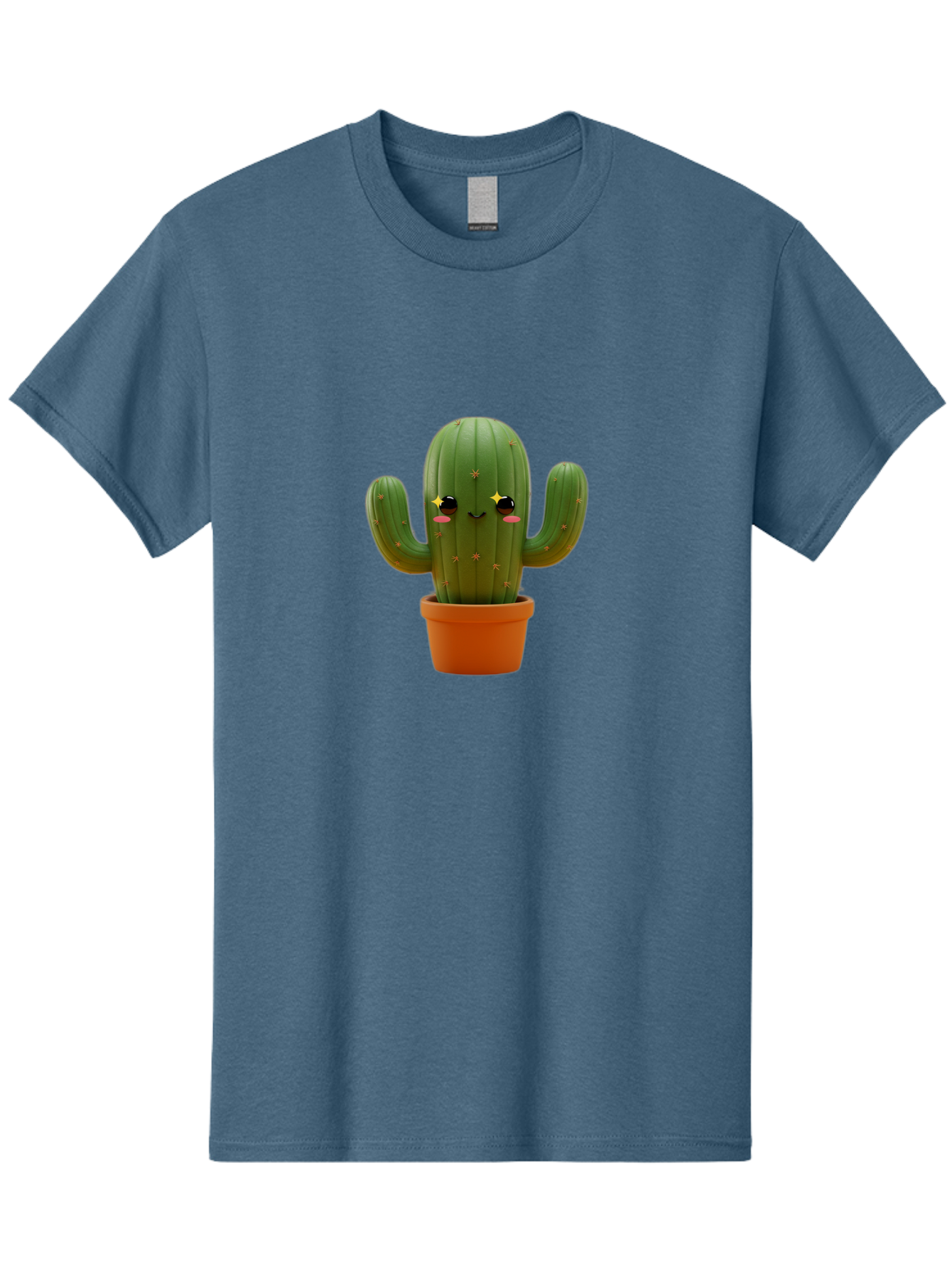 Cactus-In-Pot-2 Men'S Graphic Tee, 100% Cotton, Comfortable Casual Summer Wear, Machine Washable, Cartoon Cactus, Kawaii Cactus, Cactus In Pot, Cute Desert Plant, Funny Face, Quirky Character, Yellow Stars, Rosy Cheeks, Digital Art, Fun Design Bac745