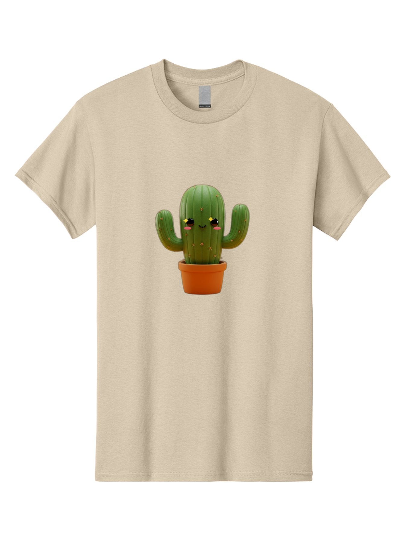 Cactus-In-Pot-2 Men'S Graphic Tee, 100% Cotton, Comfortable Casual Summer Wear, Machine Washable, Cartoon Cactus, Kawaii Cactus, Cactus In Pot, Cute Desert Plant, Funny Face, Quirky Character, Yellow Stars, Rosy Cheeks, Digital Art, Fun Design Bac745 7