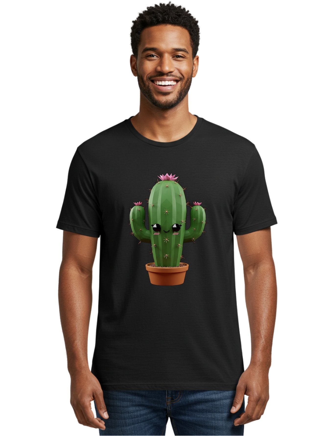 Cactus-In-Pot-3 Men'S Graphic Tee, 100% Cotton, Comfortable Casual Summer Wear, Machine Washable, Cartoon Cactus, Potted Cactus, Cool Cactus, Cactus With Sunglasses, Quirky Plant, Humorous Illustration, Flower Blooming Cactus, Bac746 16