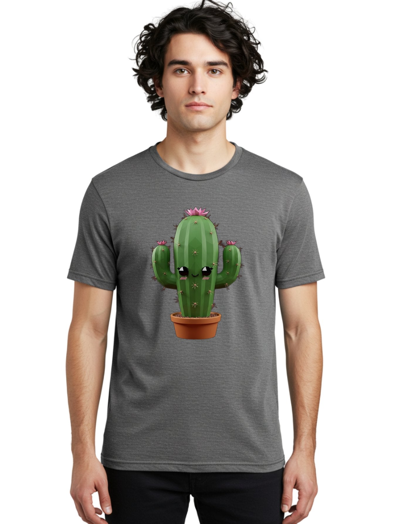 Cactus-In-Pot-3 Men'S Graphic Tee, 100% Cotton, Comfortable Casual Summer Wear, Machine Washable, Cartoon Cactus, Potted Cactus, Cool Cactus, Cactus With Sunglasses, Quirky Plant, Humorous Illustration, Flower Blooming Cactus, Bac746 17