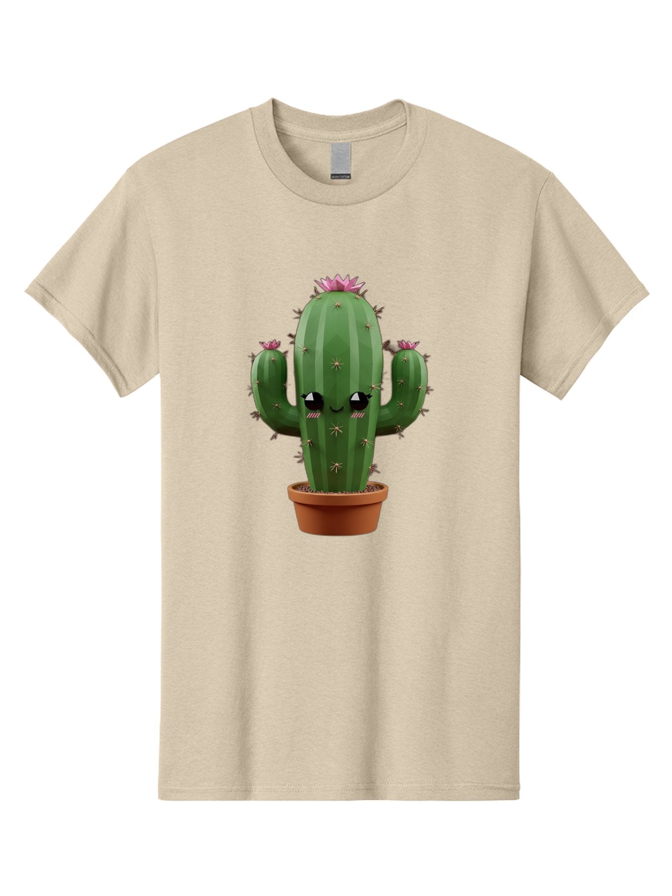 Cactus-In-Pot-3 Men'S Graphic Tee, 100% Cotton, Comfortable Casual Summer Wear, Machine Washable, Cartoon Cactus, Potted Cactus, Cool Cactus, Cactus With Sunglasses, Quirky Plant, Humorous Illustration, Flower Blooming Cactus, Bac746
