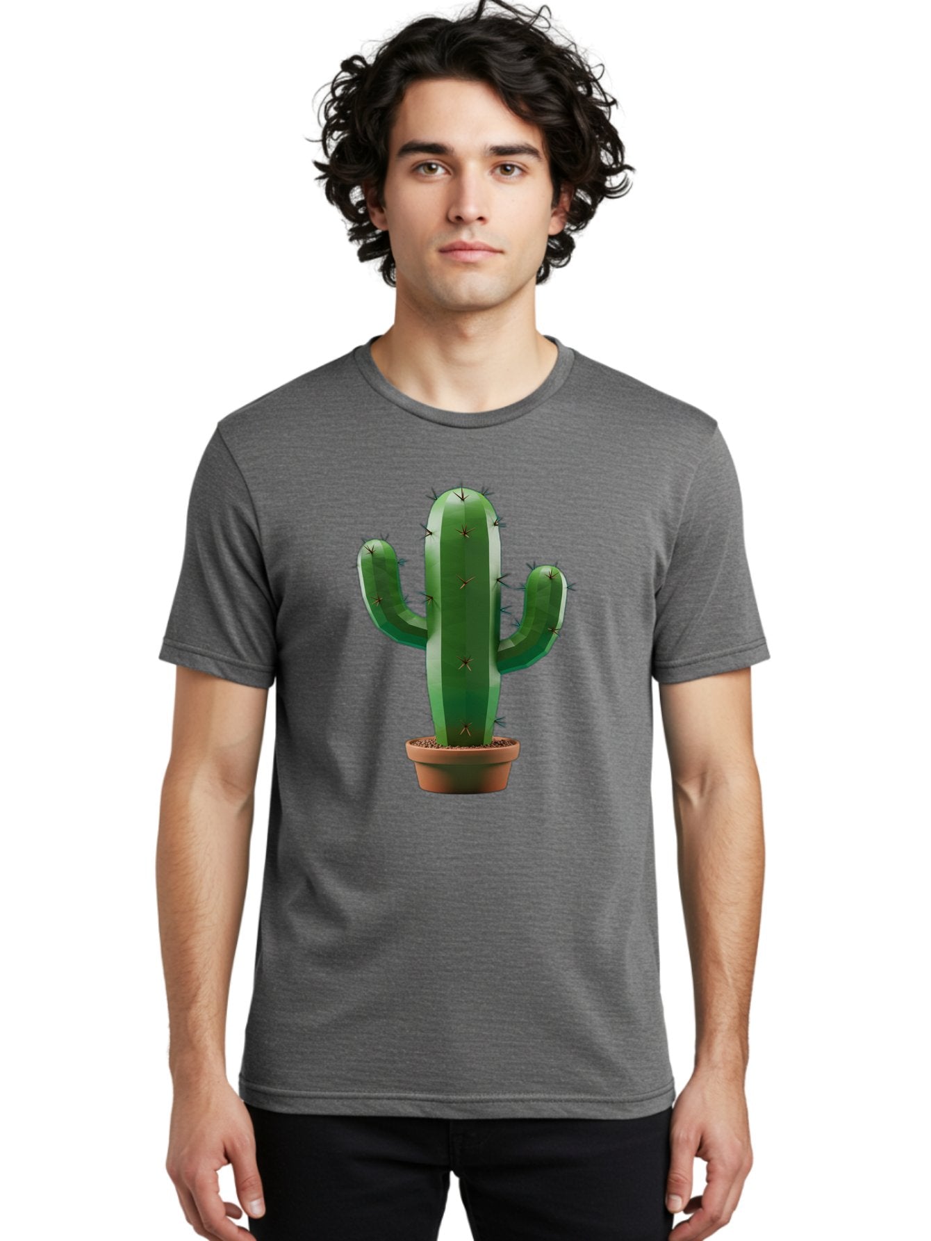 Cactus-In-Pot-4 Men'S Graphic Tee, 100% Cotton, Comfortable Casual Summer Wear, Machine Washable, Cactus In Pot, Spiky Succulent, Desert Plant, Indoor Decoration, Low-Maintenance Gardening, Houseplant, Potted Cactus Bac747 16