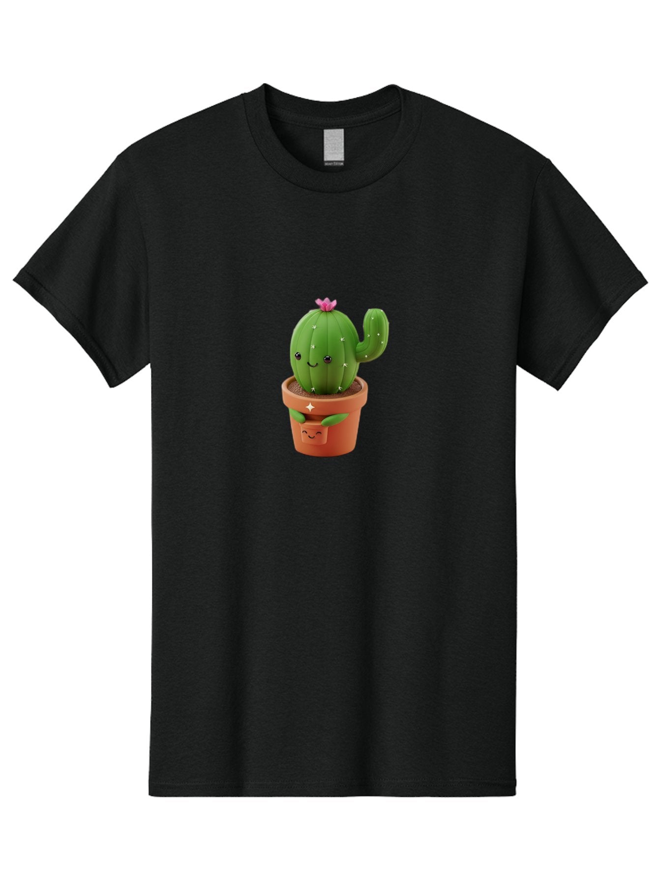 Cactus-In-Pot Men'S Graphic Tee, 100% Cotton, Comfortable Casual Summer Wear, Machine Washable, Cartoon Cactus, Cactus In Pot, Smiling Face, Pink Flower, Cute Decor, Kawaii Style, Succulent Plant, Terracotta Pot, Adorable Character, Bac748 3