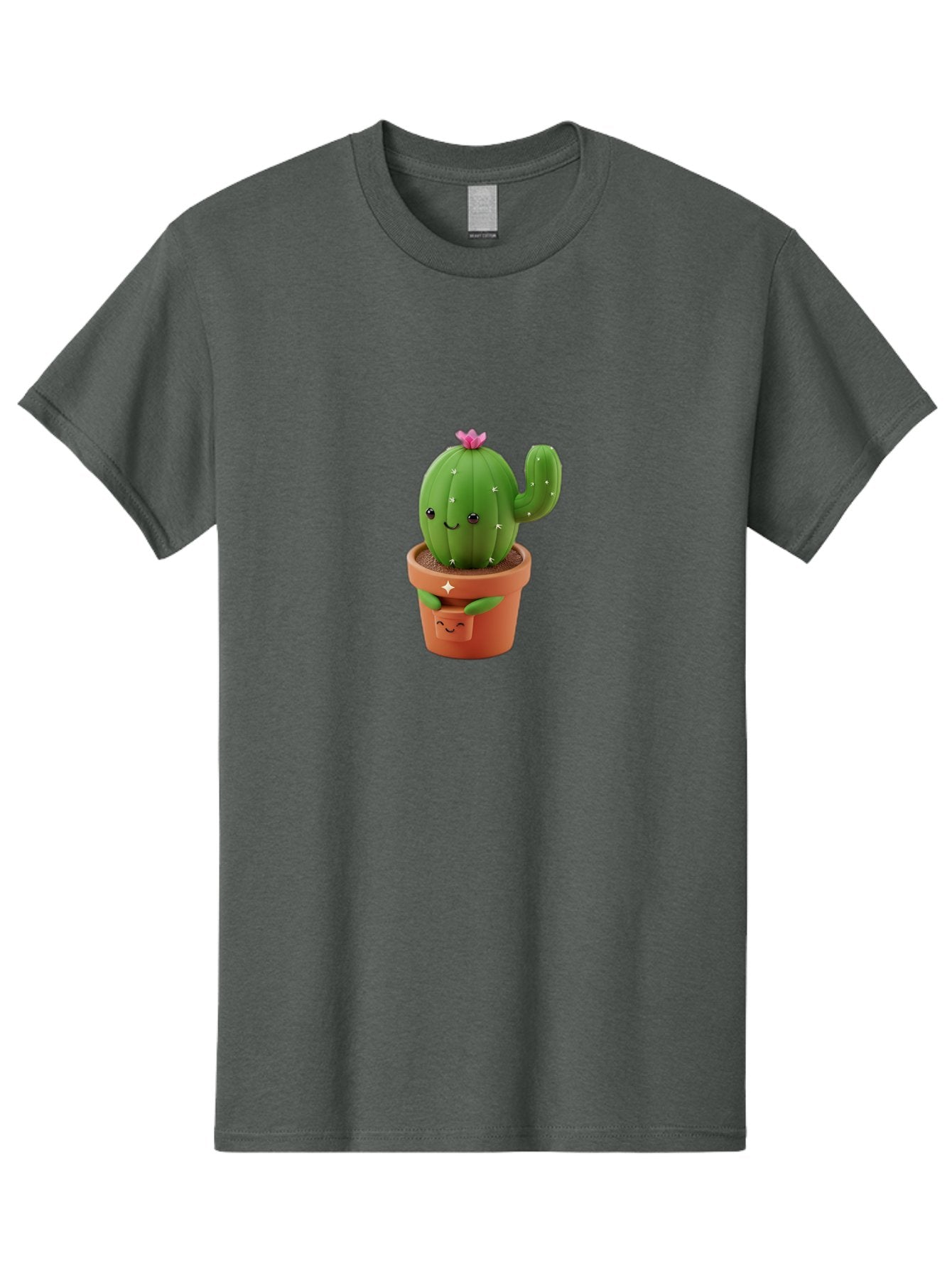 Cactus-In-Pot Men'S Graphic Tee, 100% Cotton, Comfortable Casual Summer Wear, Machine Washable, Cartoon Cactus, Cactus In Pot, Smiling Face, Pink Flower, Cute Decor, Kawaii Style, Succulent Plant, Terracotta Pot, Adorable Character, Bac748 9