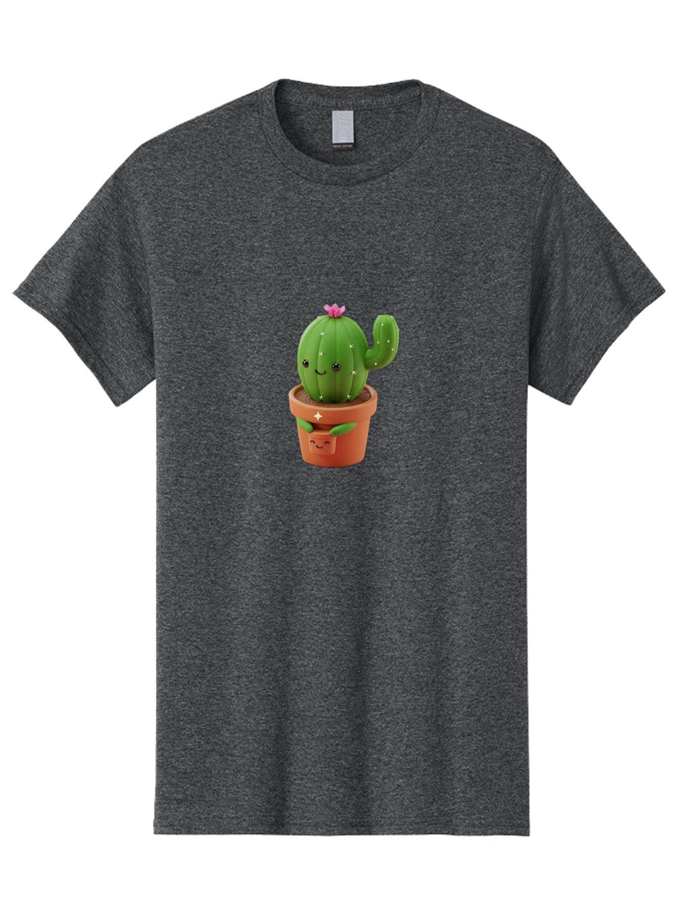 Cactus-In-Pot Men'S Graphic Tee, 100% Cotton, Comfortable Casual Summer Wear, Machine Washable, Cartoon Cactus, Cactus In Pot, Smiling Face, Pink Flower, Cute Decor, Kawaii Style, Succulent Plant, Terracotta Pot, Adorable Character, Bac748 13