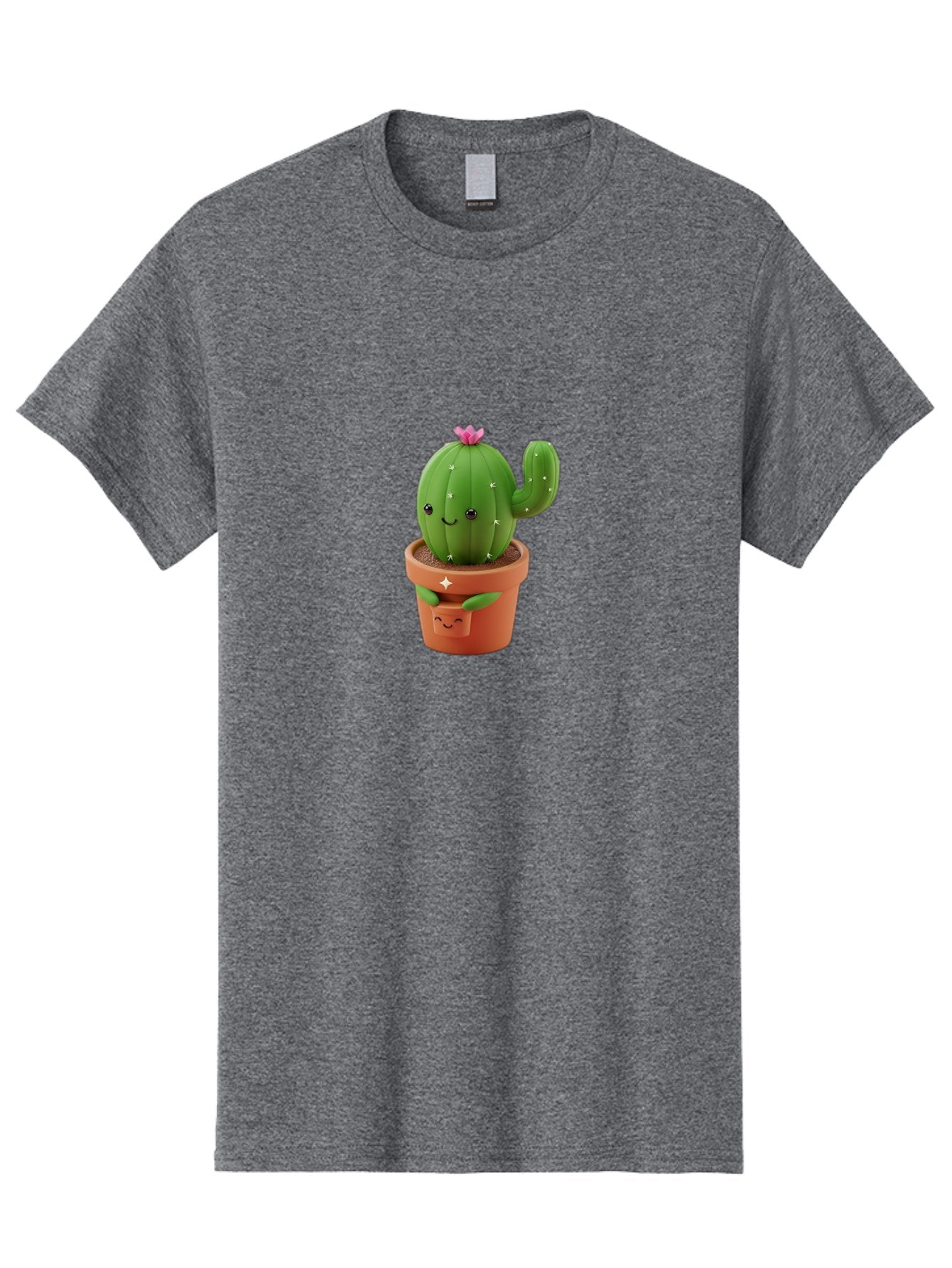 Cactus-In-Pot Men'S Graphic Tee, 100% Cotton, Comfortable Casual Summer Wear, Machine Washable, Cartoon Cactus, Cactus In Pot, Smiling Face, Pink Flower, Cute Decor, Kawaii Style, Succulent Plant, Terracotta Pot, Adorable Character, Bac748