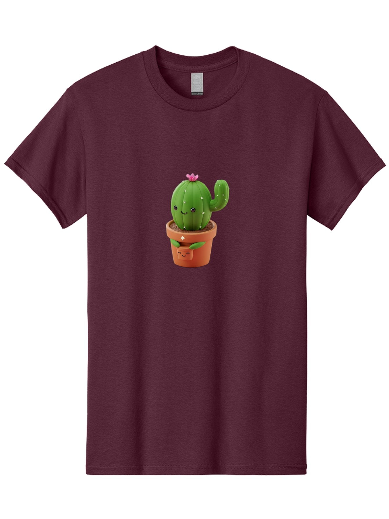 Cactus-In-Pot Men'S Graphic Tee, 100% Cotton, Comfortable Casual Summer Wear, Machine Washable, Cartoon Cactus, Cactus In Pot, Smiling Face, Pink Flower, Cute Decor, Kawaii Style, Succulent Plant, Terracotta Pot, Adorable Character, Bac748 6