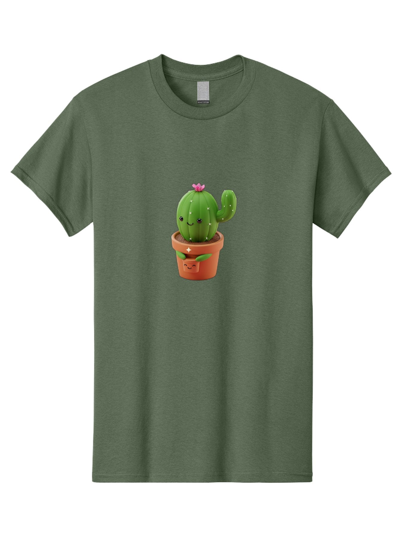 Cactus-In-Pot Men'S Graphic Tee, 100% Cotton, Comfortable Casual Summer Wear, Machine Washable, Cartoon Cactus, Cactus In Pot, Smiling Face, Pink Flower, Cute Decor, Kawaii Style, Succulent Plant, Terracotta Pot, Adorable Character, Bac748