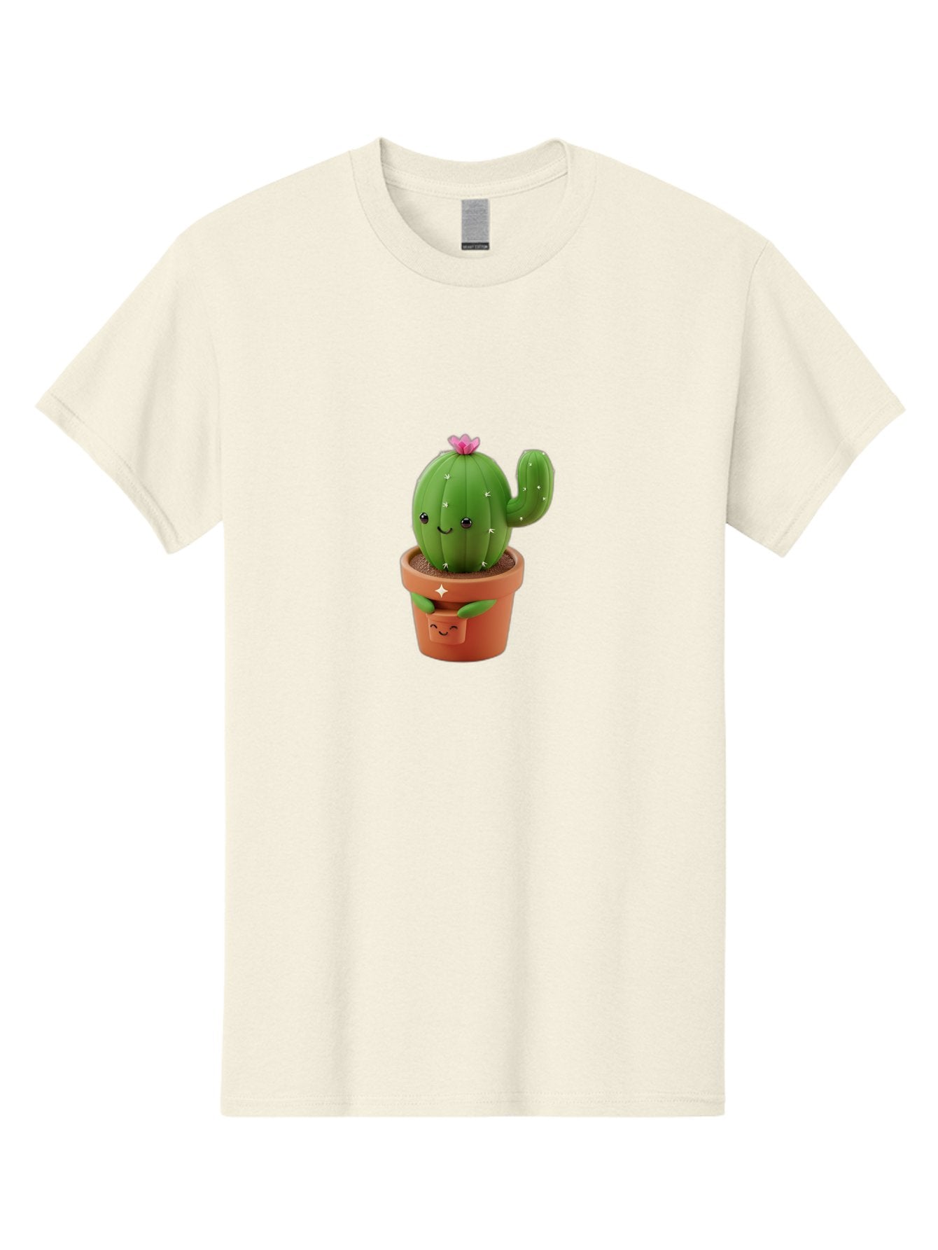 Cactus-In-Pot Men'S Graphic Tee, 100% Cotton, Comfortable Casual Summer Wear, Machine Washable, Cartoon Cactus, Cactus In Pot, Smiling Face, Pink Flower, Cute Decor, Kawaii Style, Succulent Plant, Terracotta Pot, Adorable Character, Bac748 15