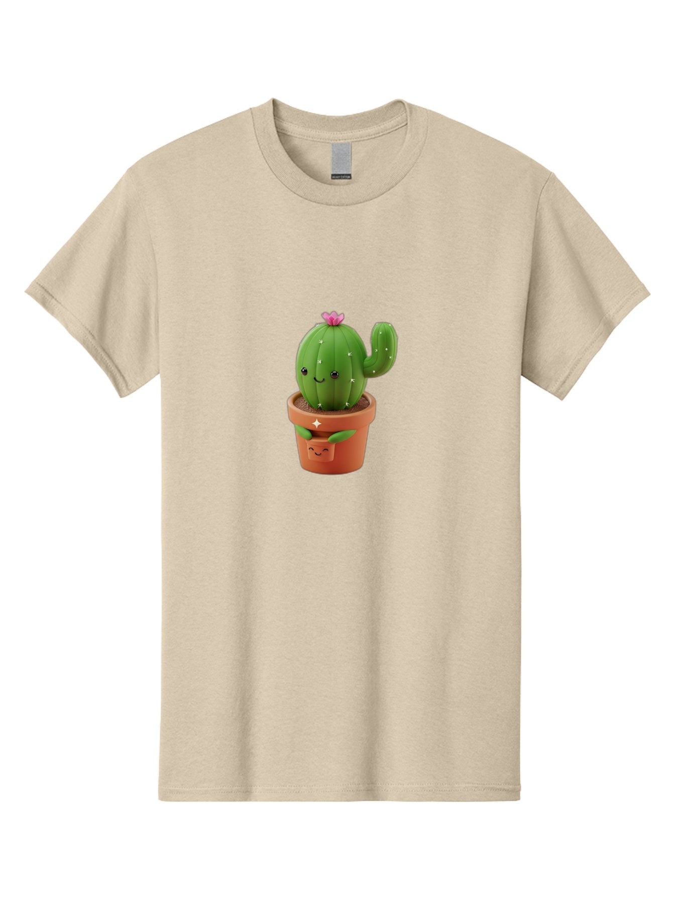 Cactus-In-Pot Men'S Graphic Tee, 100% Cotton, Comfortable Casual Summer Wear, Machine Washable, Cartoon Cactus, Cactus In Pot, Smiling Face, Pink Flower, Cute Decor, Kawaii Style, Succulent Plant, Terracotta Pot, Adorable Character, Bac748 8