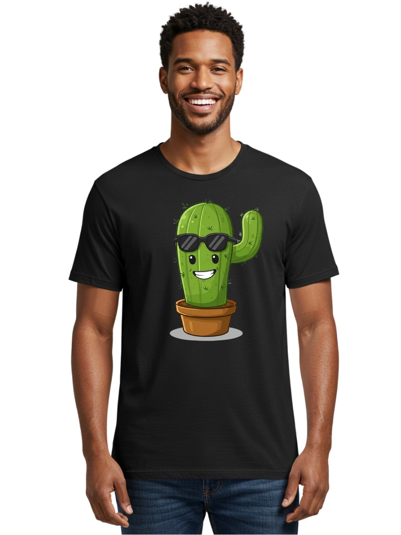 Cactus-In-Shades Men'S Graphic Tee, 100% Cotton, Comfortable Casual Summer Wear, Machine Washable, Cartoon Cactus, Cactus Character, Sunglasses, Potted Plant, Quirky Design, Fun Illustration, Desert Plant, Cool Cactus, Happy Face Bac749 18