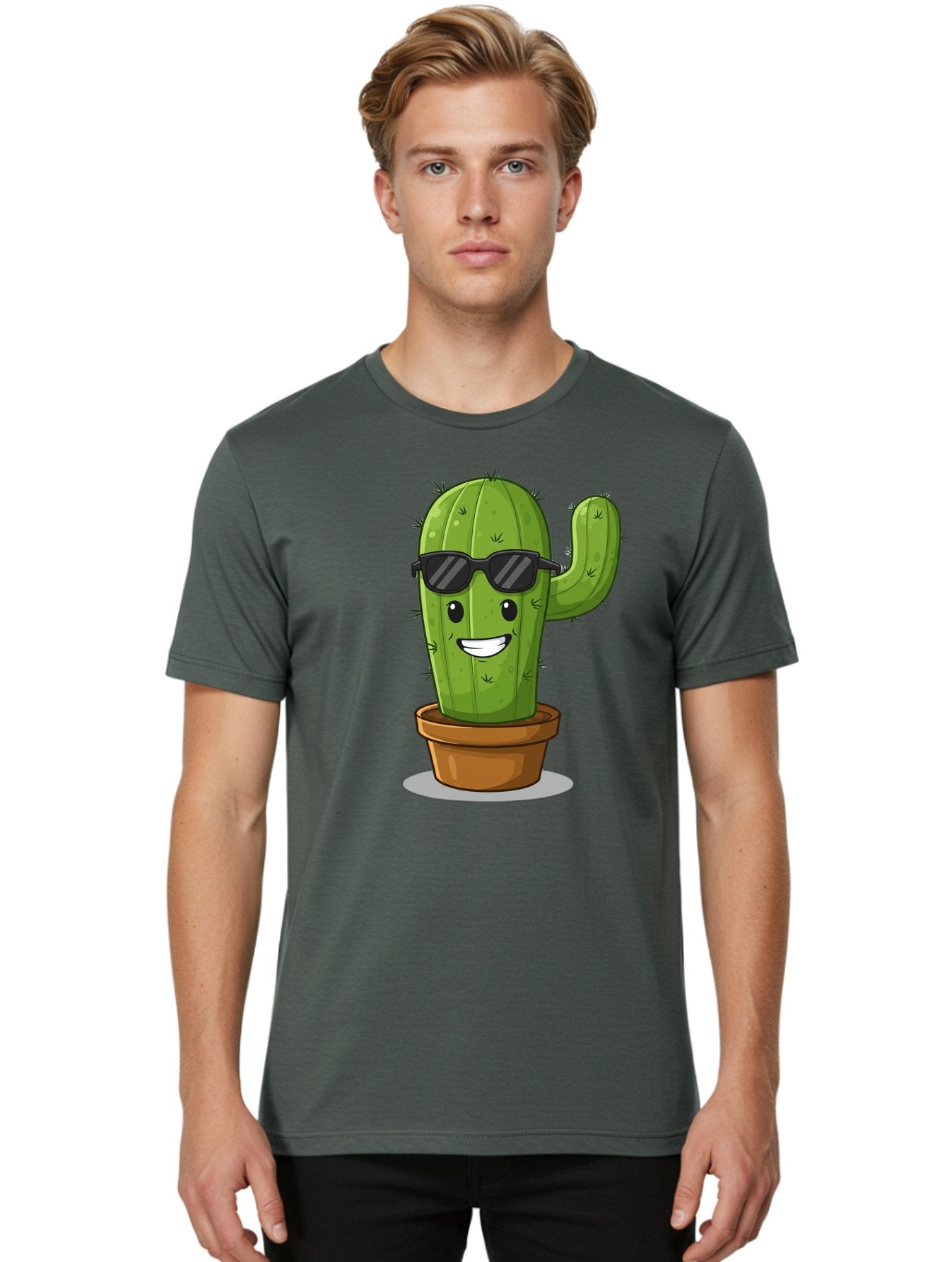 Cactus-In-Shades Men'S Graphic Tee, 100% Cotton, Comfortable Casual Summer Wear, Machine Washable, Cartoon Cactus, Cactus Character, Sunglasses, Potted Plant, Quirky Design, Fun Illustration, Desert Plant, Cool Cactus, Happy Face Bac749 16