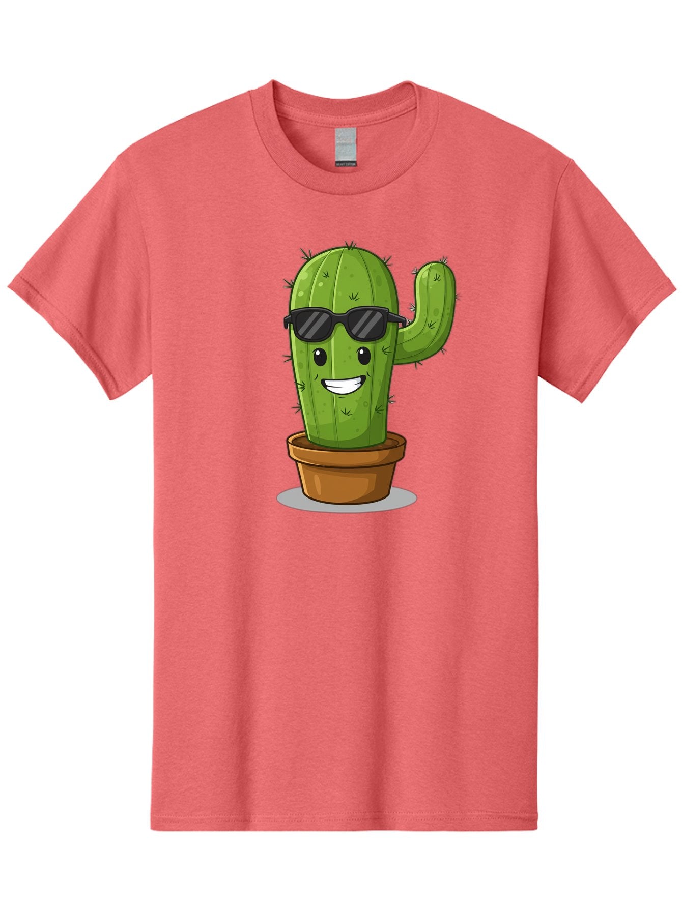 Cactus-In-Shades Men'S Graphic Tee, 100% Cotton, Comfortable Casual Summer Wear, Machine Washable, Cartoon Cactus, Cactus Character, Sunglasses, Potted Plant, Quirky Design, Fun Illustration, Desert Plant, Cool Cactus, Happy Face Bac749
