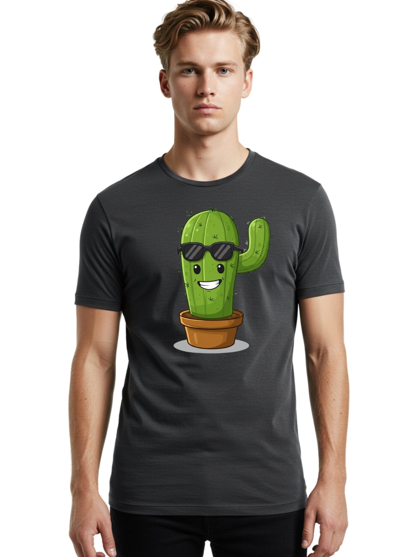 Cactus-In-Shades Men'S Graphic Tee, 100% Cotton, Comfortable Casual Summer Wear, Machine Washable, Cartoon Cactus, Cactus Character, Sunglasses, Potted Plant, Quirky Design, Fun Illustration, Desert Plant, Cool Cactus, Happy Face Bac749 29
