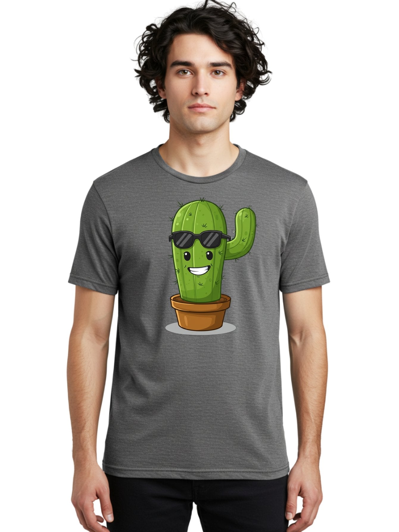 Cactus-In-Shades Men'S Graphic Tee, 100% Cotton, Comfortable Casual Summer Wear, Machine Washable, Cartoon Cactus, Cactus Character, Sunglasses, Potted Plant, Quirky Design, Fun Illustration, Desert Plant, Cool Cactus, Happy Face Bac749 26
