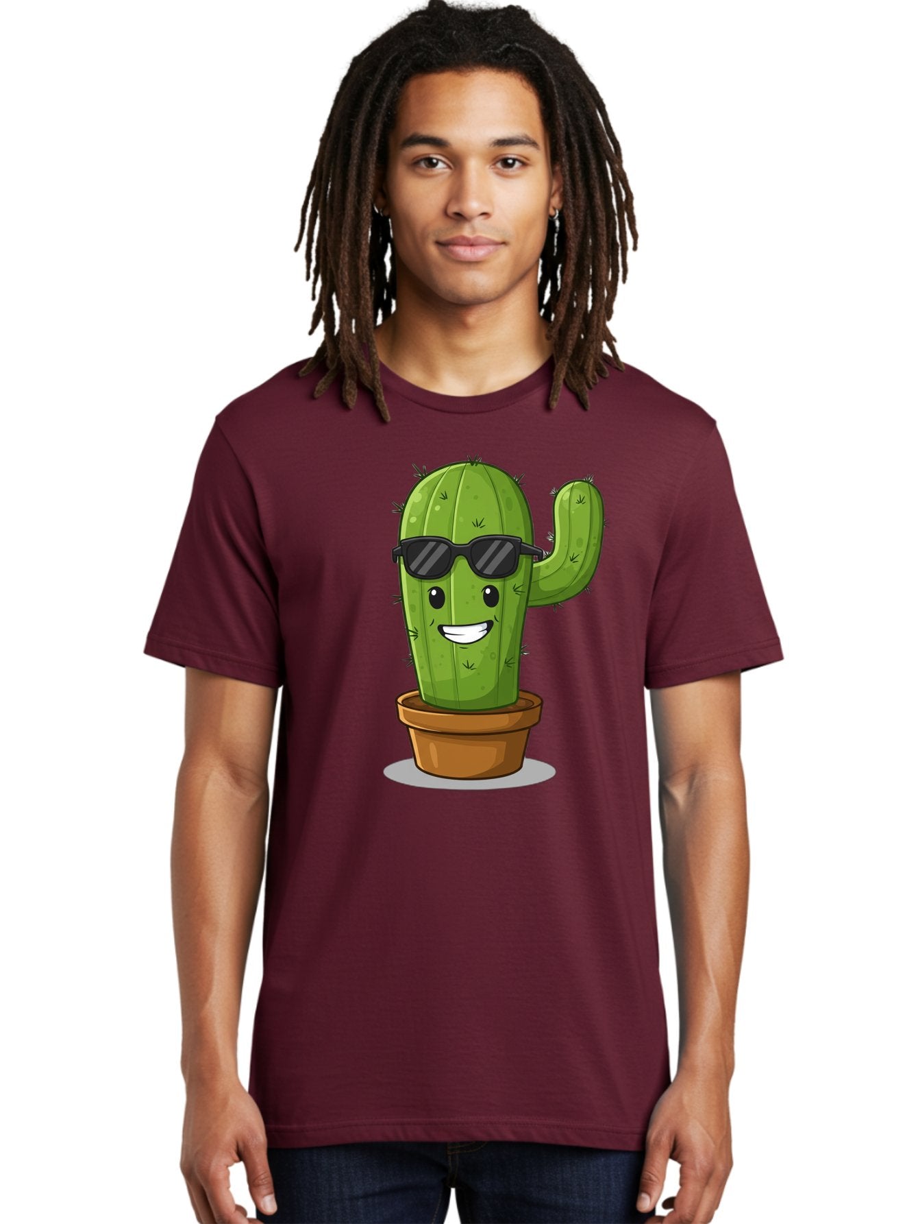 Cactus-In-Shades Men'S Graphic Tee, 100% Cotton, Comfortable Casual Summer Wear, Machine Washable, Cartoon Cactus, Cactus Character, Sunglasses, Potted Plant, Quirky Design, Fun Illustration, Desert Plant, Cool Cactus, Happy Face Bac749 28