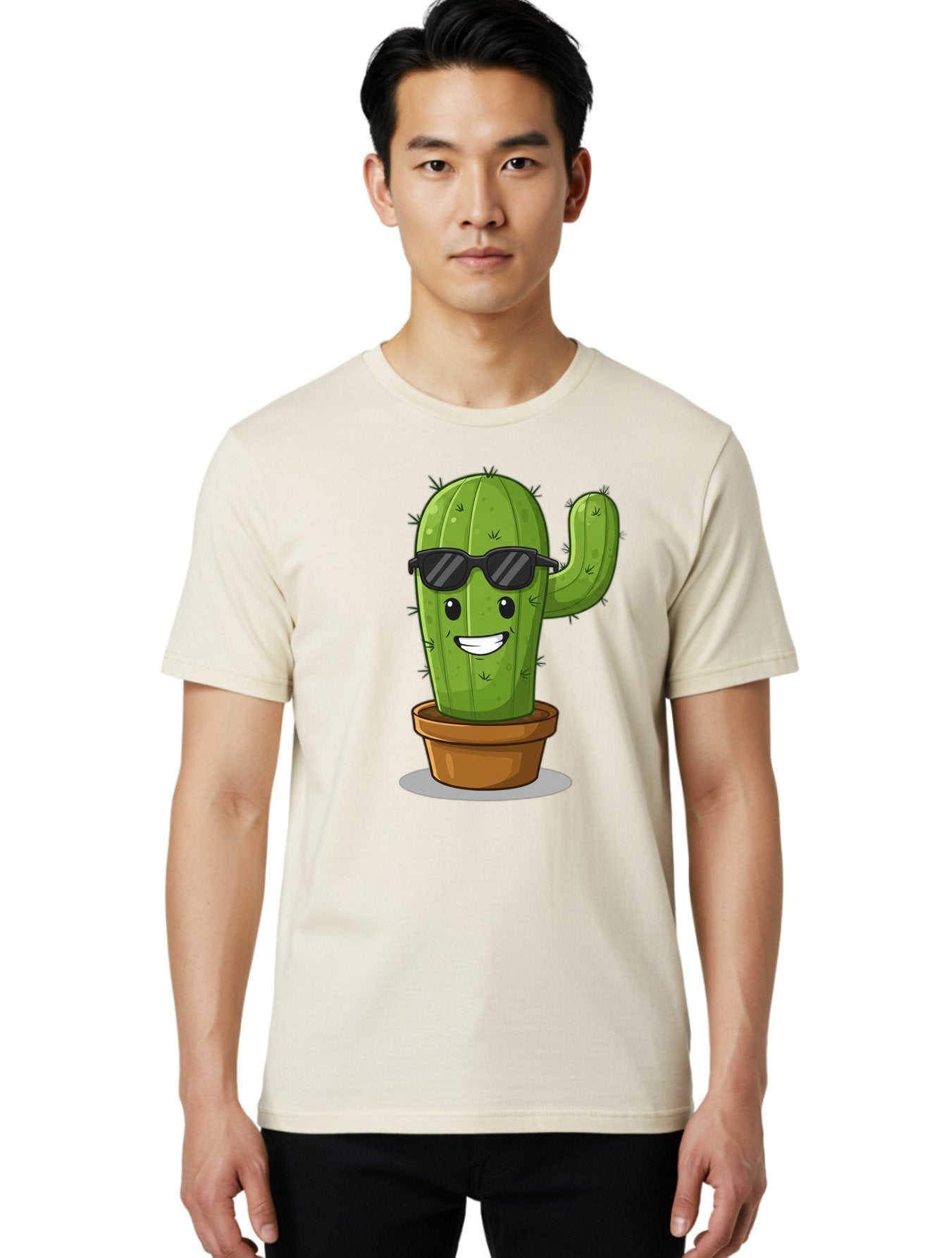 Cactus-In-Shades Men'S Graphic Tee, 100% Cotton, Comfortable Casual Summer Wear, Machine Washable, Cartoon Cactus, Cactus Character, Sunglasses, Potted Plant, Quirky Design, Fun Illustration, Desert Plant, Cool Cactus, Happy Face Bac749 30