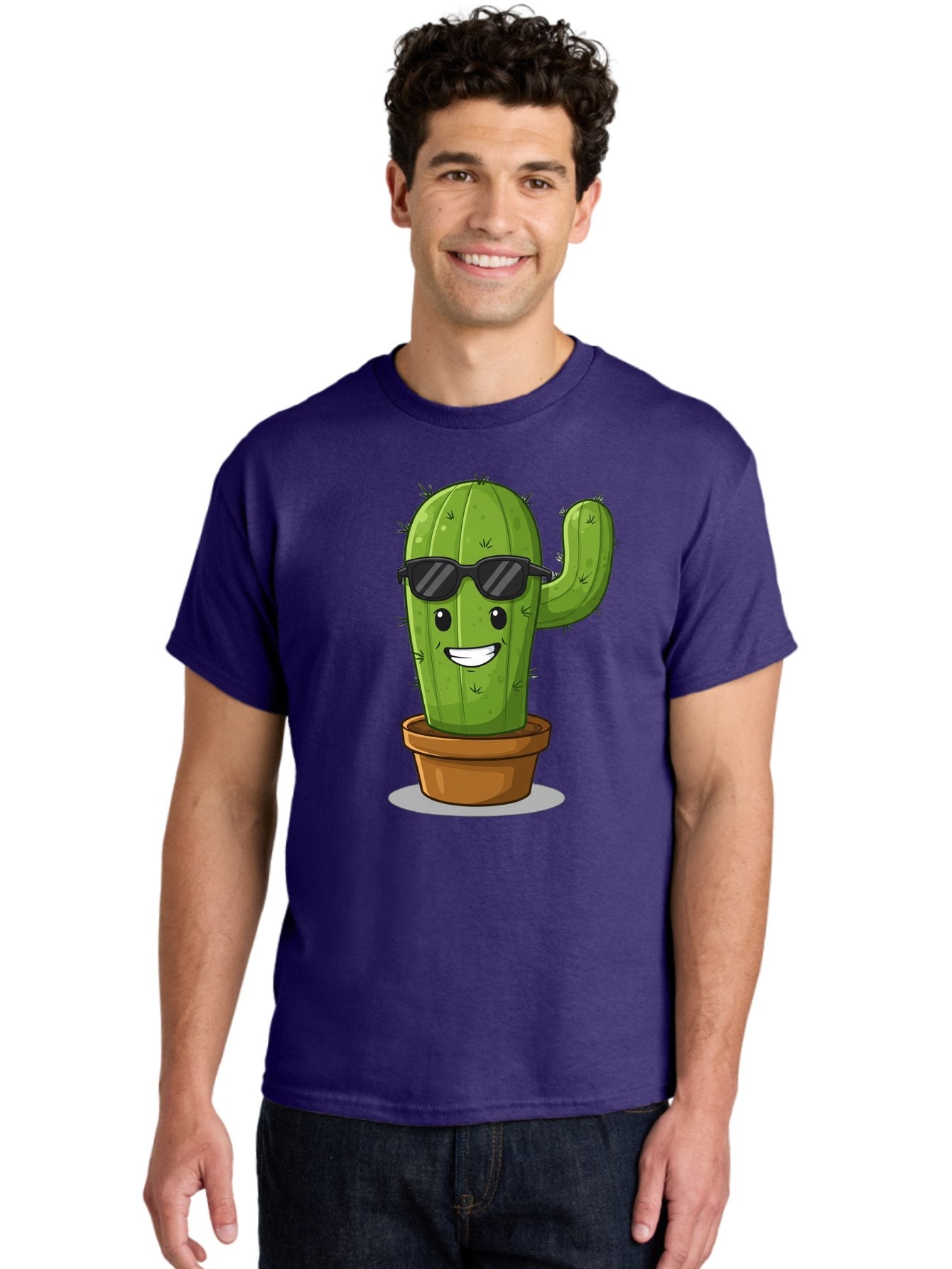 Cactus-In-Shades Men'S Graphic Tee, 100% Cotton, Comfortable Casual Summer Wear, Machine Washable, Cartoon Cactus, Cactus Character, Sunglasses, Potted Plant, Quirky Design, Fun Illustration, Desert Plant, Cool Cactus, Happy Face Bac749 17