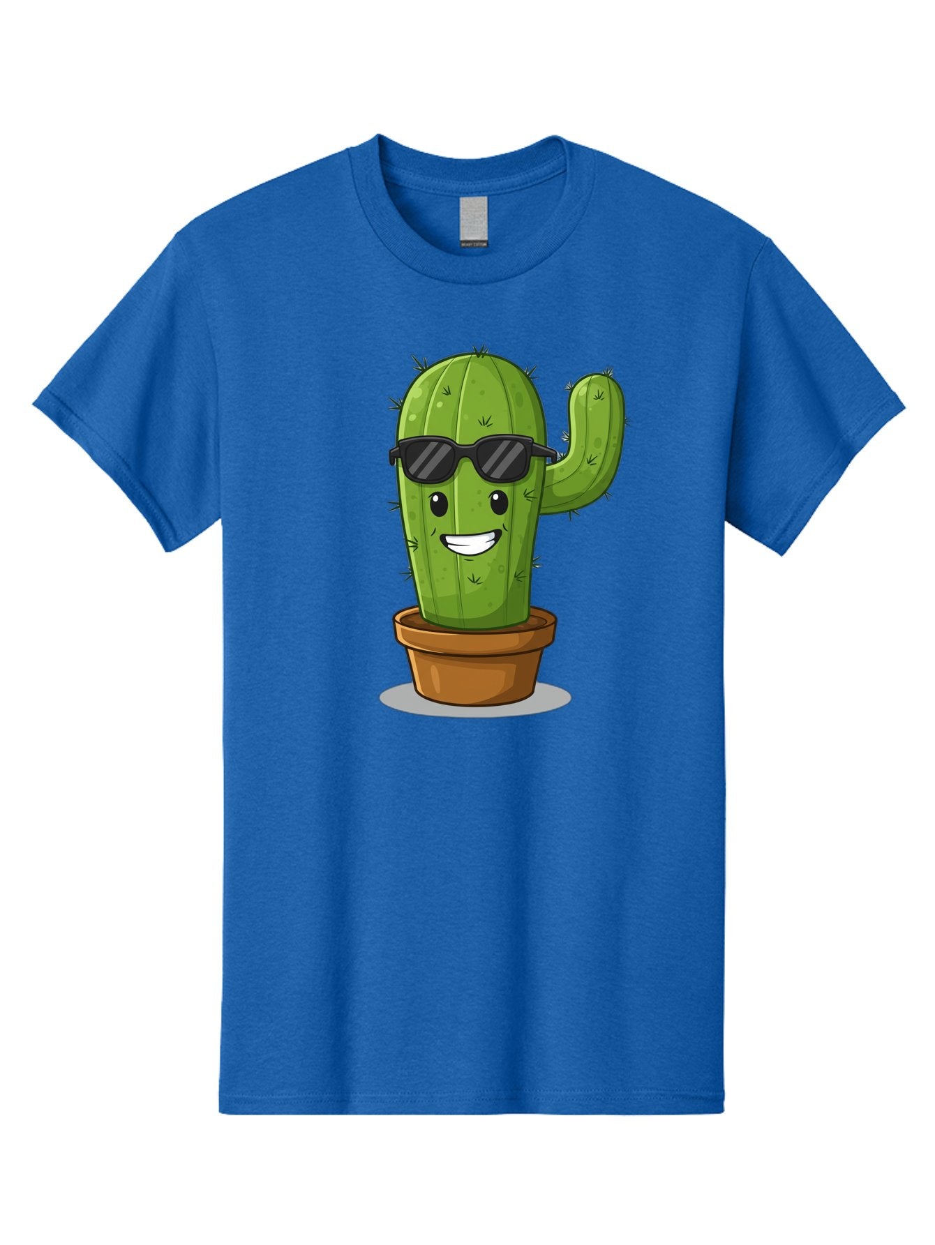 Cactus-In-Shades Men'S Graphic Tee, 100% Cotton, Comfortable Casual Summer Wear, Machine Washable, Cartoon Cactus, Cactus Character, Sunglasses, Potted Plant, Quirky Design, Fun Illustration, Desert Plant, Cool Cactus, Happy Face Bac749