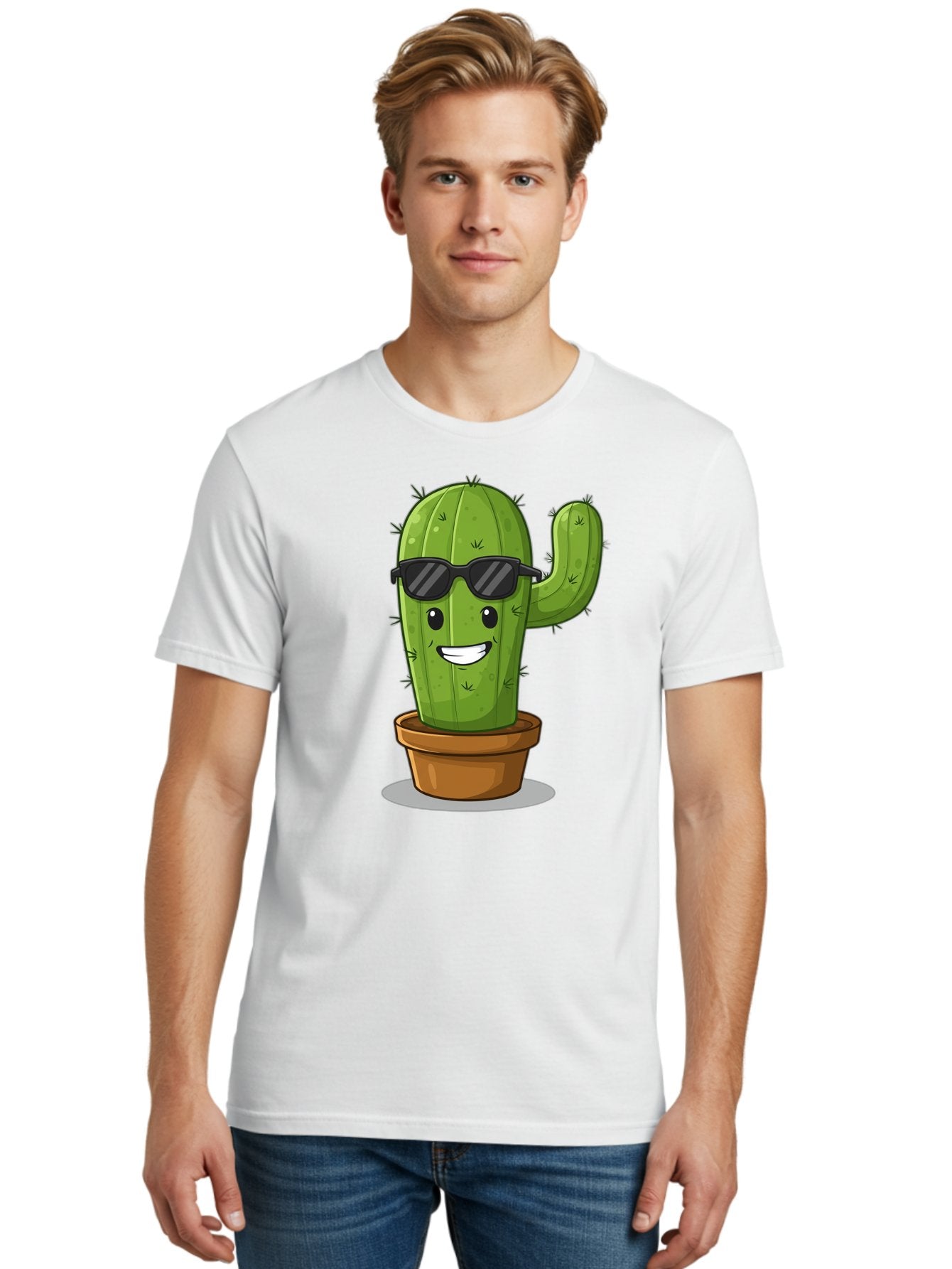 Cactus-In-Shades Men'S Graphic Tee, 100% Cotton, Comfortable Casual Summer Wear, Machine Washable, Cartoon Cactus, Cactus Character, Sunglasses, Potted Plant, Quirky Design, Fun Illustration, Desert Plant, Cool Cactus, Happy Face Bac749 20
