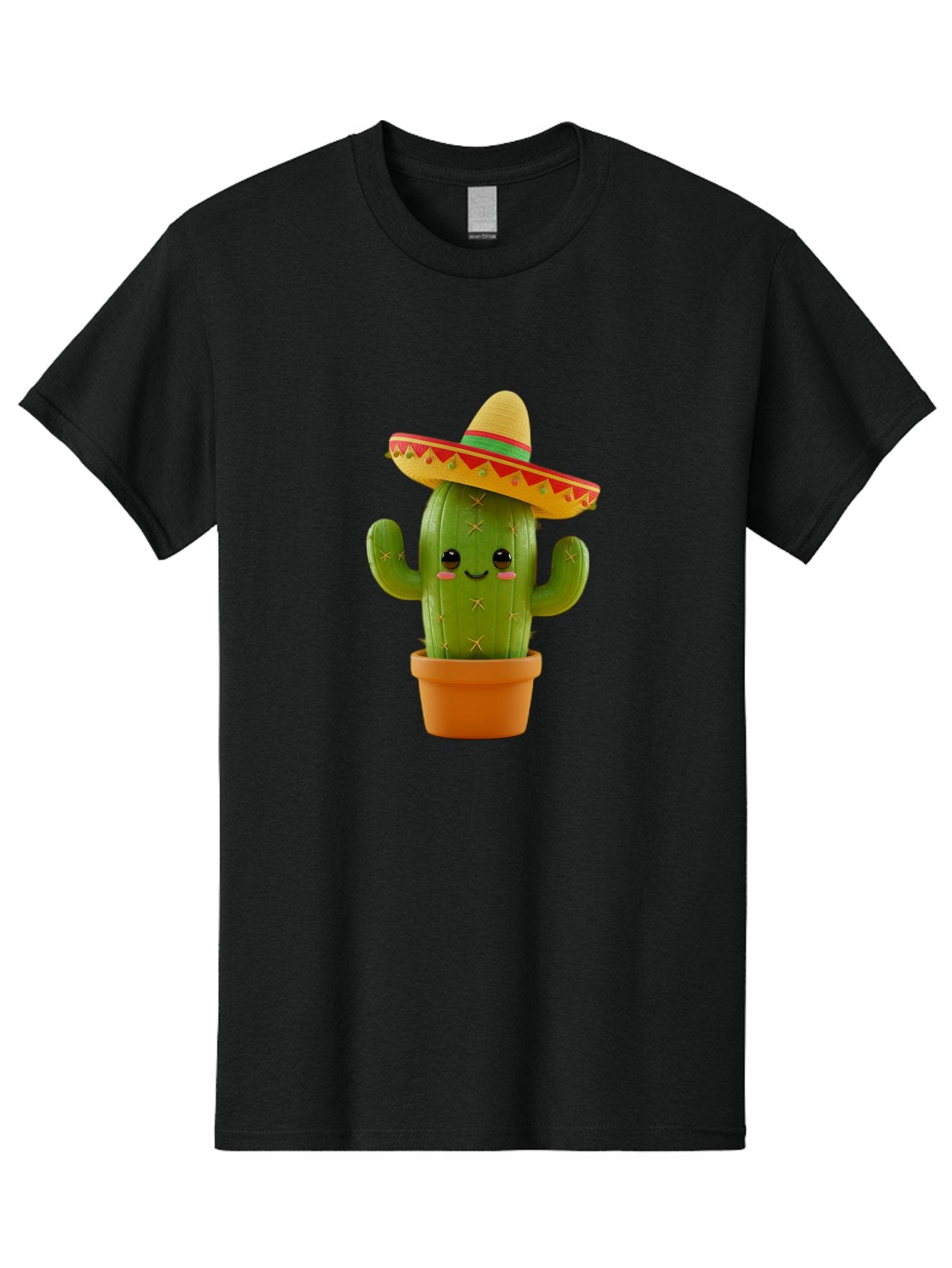 Cactus-In-Sombrero Men'S Graphic Tee, 100% Cotton, Comfortable Casual Summer Wear, Machine Washable, Cartoon Cactus, Smiling Face, Sombrero Hat, Terracotta Pot, Festive Decor, Mexican Culture, Fun Design, Vibrant Colors, Kawaii Style Bac750 9