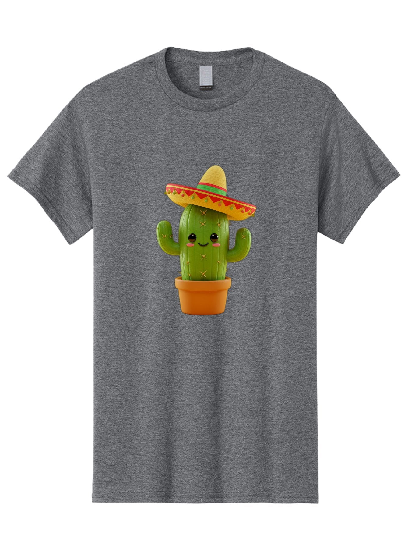 Cactus-In-Sombrero Men'S Graphic Tee, 100% Cotton, Comfortable Casual Summer Wear, Machine Washable, Cartoon Cactus, Smiling Face, Sombrero Hat, Terracotta Pot, Festive Decor, Mexican Culture, Fun Design, Vibrant Colors, Kawaii Style Bac750 6