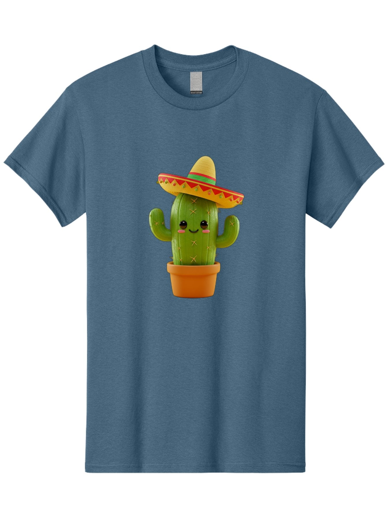 Cactus-In-Sombrero Men'S Graphic Tee, 100% Cotton, Comfortable Casual Summer Wear, Machine Washable, Cartoon Cactus, Smiling Face, Sombrero Hat, Terracotta Pot, Festive Decor, Mexican Culture, Fun Design, Vibrant Colors, Kawaii Style Bac750 8