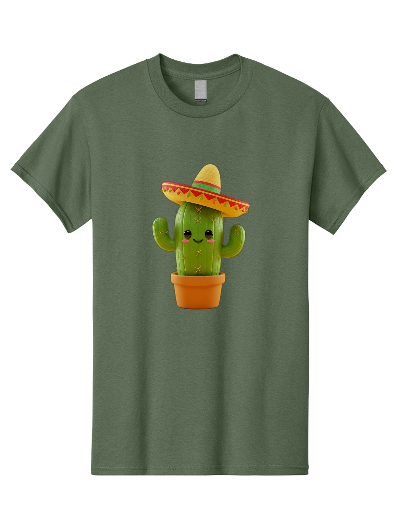 Cactus-In-Sombrero Men'S Graphic Tee, 100% Cotton, Comfortable Casual Summer Wear, Machine Washable, Cartoon Cactus, Smiling Face, Sombrero Hat, Terracotta Pot, Festive Decor, Mexican Culture, Fun Design, Vibrant Colors, Kawaii Style Bac750