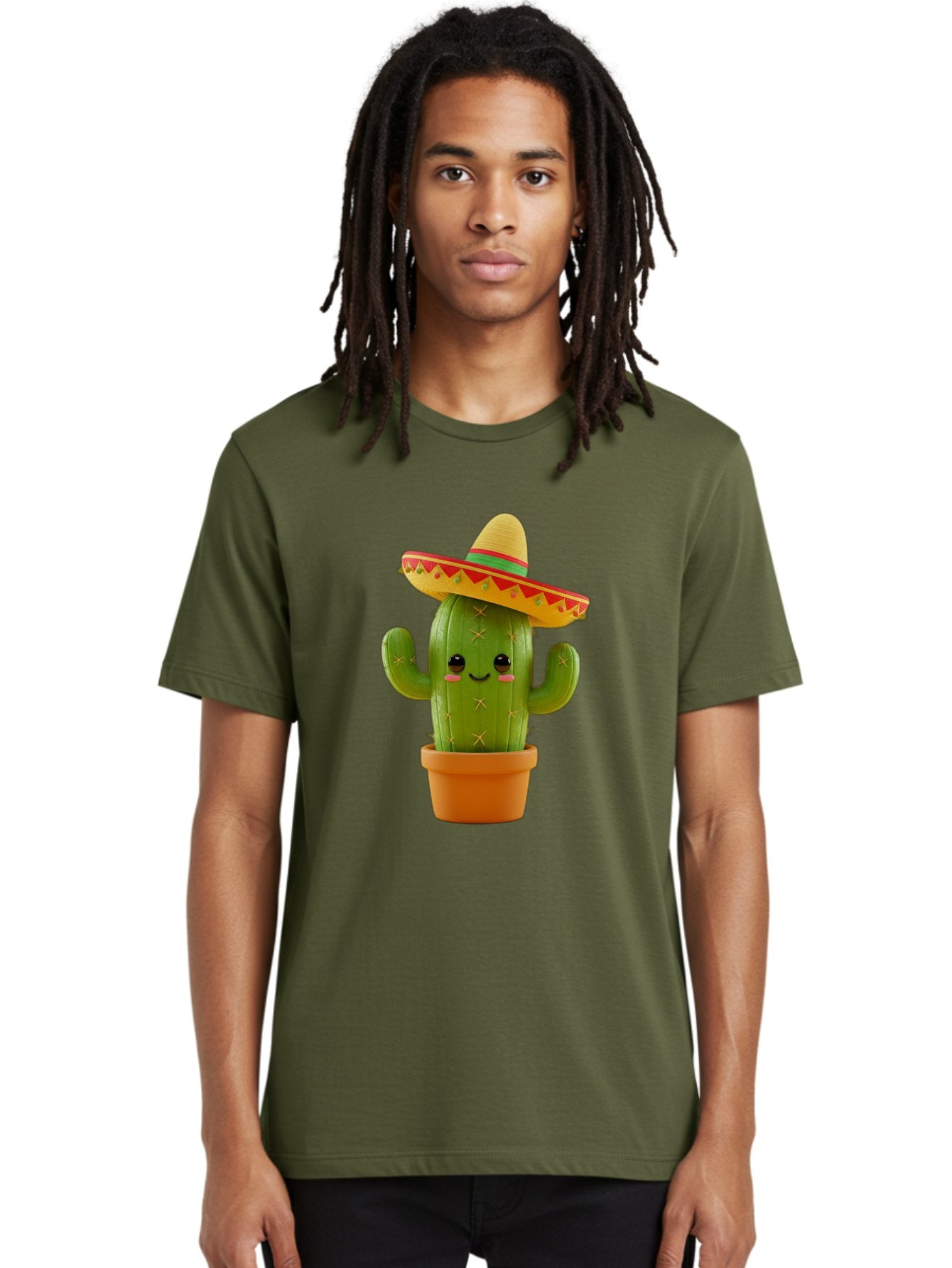 Cactus-In-Sombrero Men'S Graphic Tee, 100% Cotton, Comfortable Casual Summer Wear, Machine Washable, Cartoon Cactus, Smiling Face, Sombrero Hat, Terracotta Pot, Festive Decor, Mexican Culture, Fun Design, Vibrant Colors, Kawaii Style Bac750 19