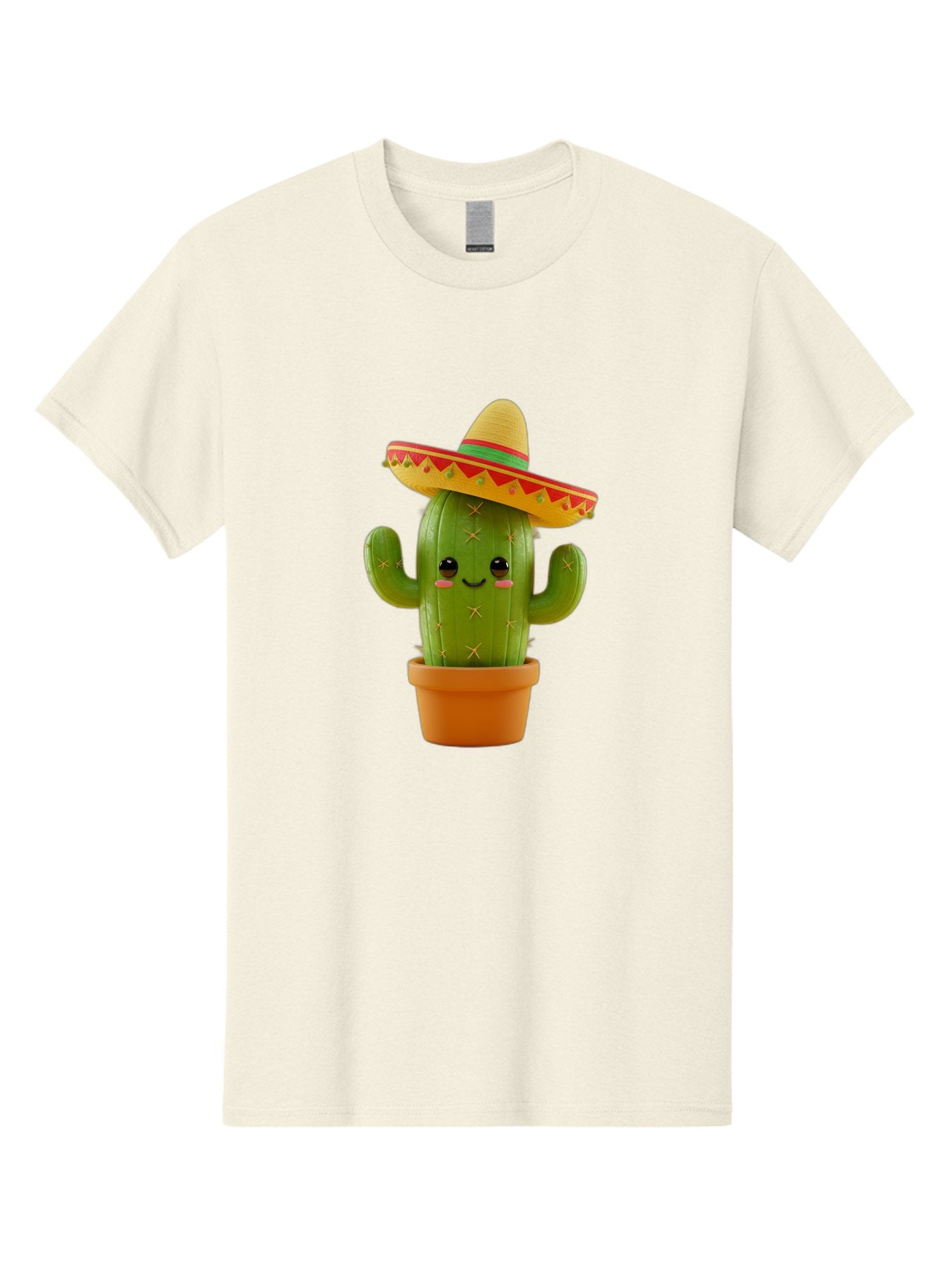 Cactus-In-Sombrero Men'S Graphic Tee, 100% Cotton, Comfortable Casual Summer Wear, Machine Washable, Cartoon Cactus, Smiling Face, Sombrero Hat, Terracotta Pot, Festive Decor, Mexican Culture, Fun Design, Vibrant Colors, Kawaii Style Bac750 5