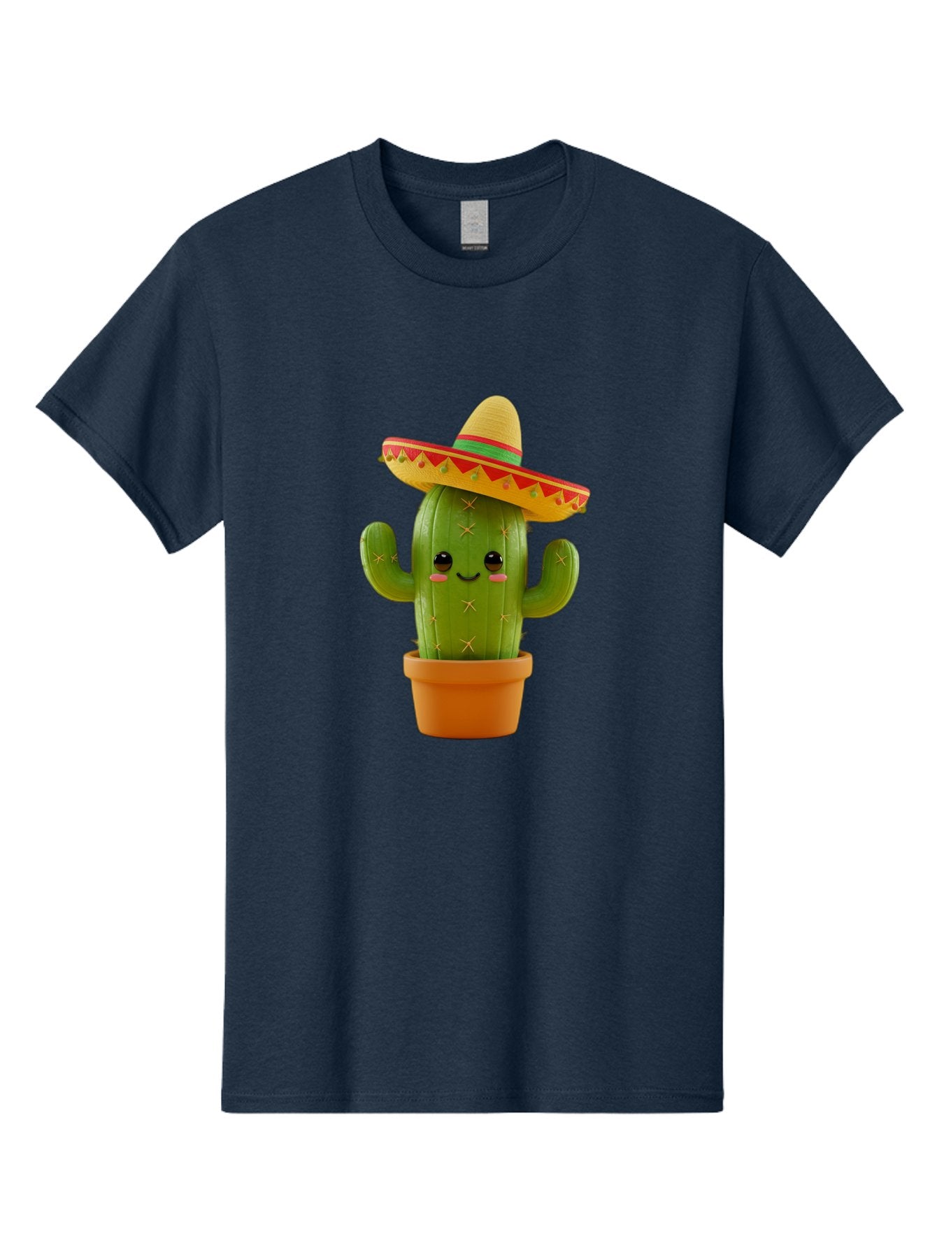 Cactus-In-Sombrero Men'S Graphic Tee, 100% Cotton, Comfortable Casual Summer Wear, Machine Washable, Cartoon Cactus, Smiling Face, Sombrero Hat, Terracotta Pot, Festive Decor, Mexican Culture, Fun Design, Vibrant Colors, Kawaii Style Bac750 13