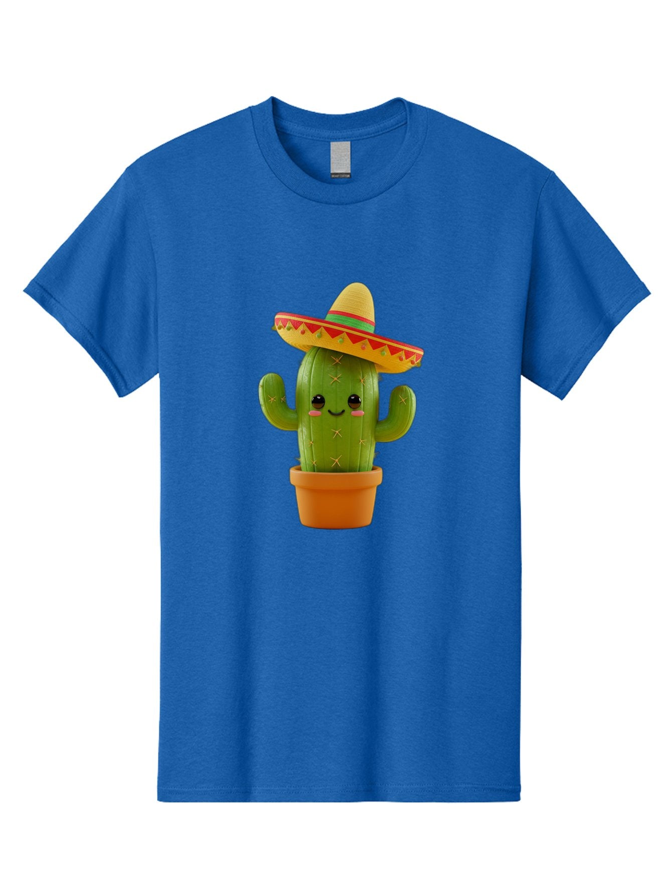 Cactus-In-Sombrero Men'S Graphic Tee, 100% Cotton, Comfortable Casual Summer Wear, Machine Washable, Cartoon Cactus, Smiling Face, Sombrero Hat, Terracotta Pot, Festive Decor, Mexican Culture, Fun Design, Vibrant Colors, Kawaii Style Bac750 12