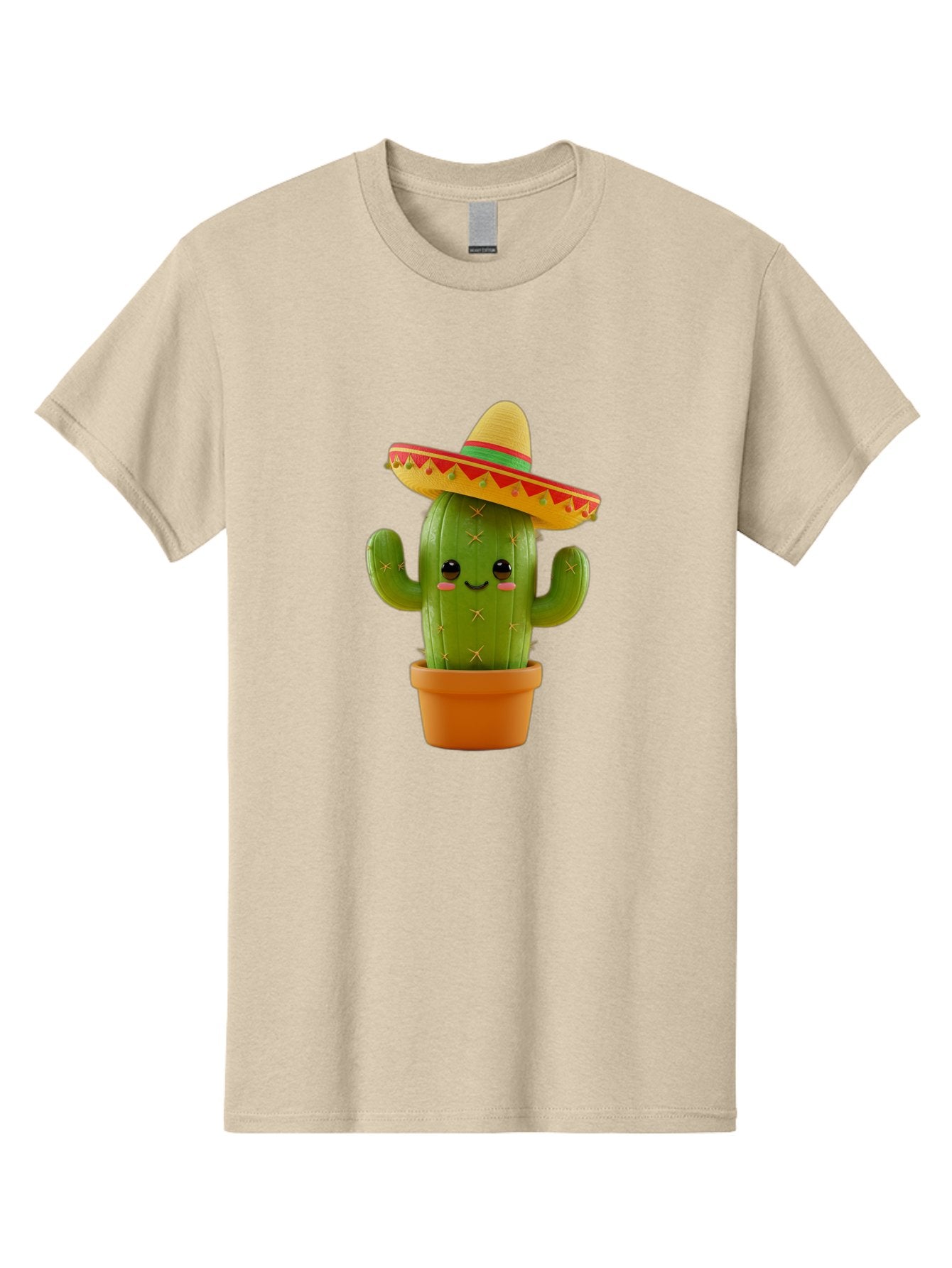 Cactus-In-Sombrero Men'S Graphic Tee, 100% Cotton, Comfortable Casual Summer Wear, Machine Washable, Cartoon Cactus, Smiling Face, Sombrero Hat, Terracotta Pot, Festive Decor, Mexican Culture, Fun Design, Vibrant Colors, Kawaii Style Bac750 7