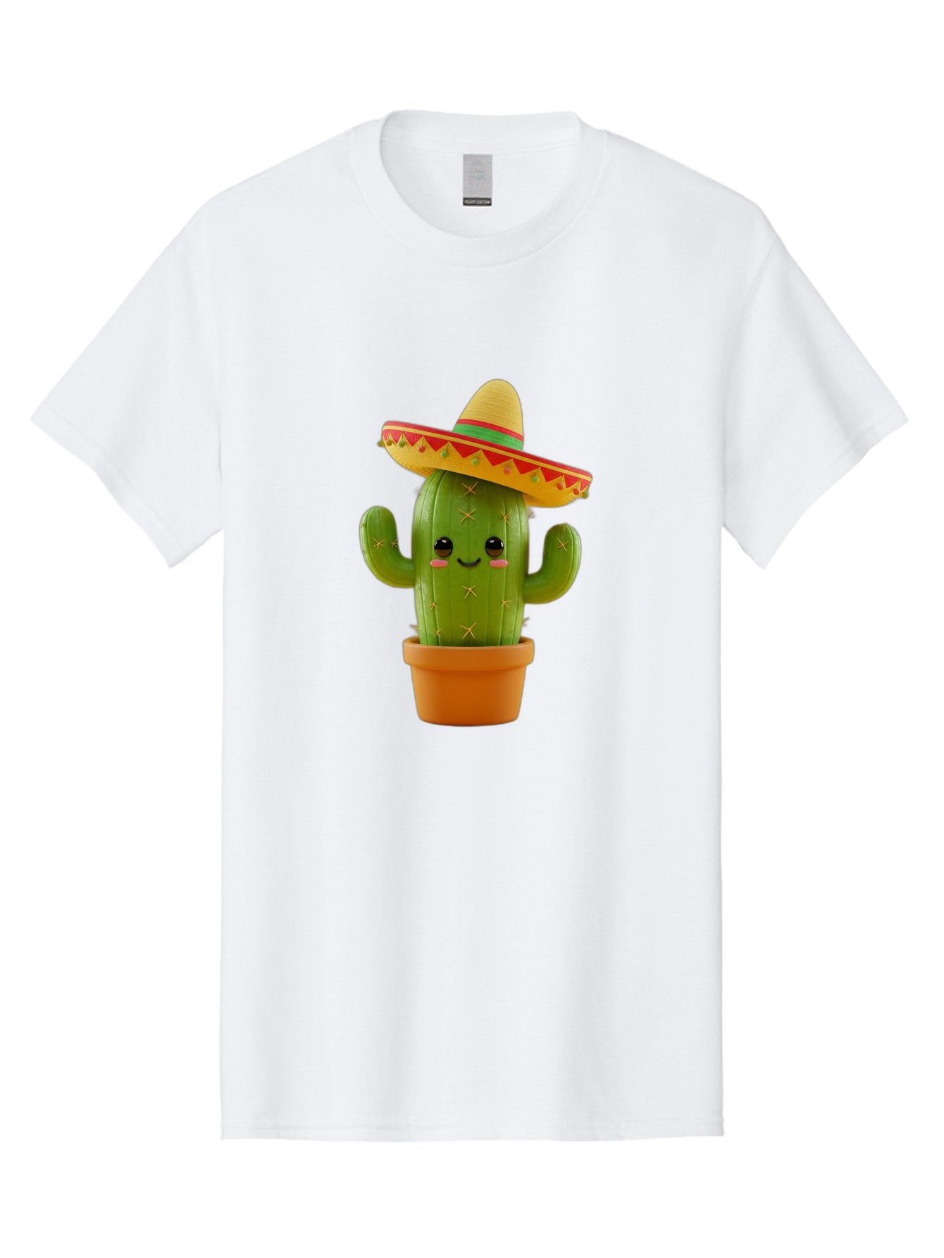 Cactus-In-Sombrero Men'S Graphic Tee, 100% Cotton, Comfortable Casual Summer Wear, Machine Washable, Cartoon Cactus, Smiling Face, Sombrero Hat, Terracotta Pot, Festive Decor, Mexican Culture, Fun Design, Vibrant Colors, Kawaii Style Bac750 14