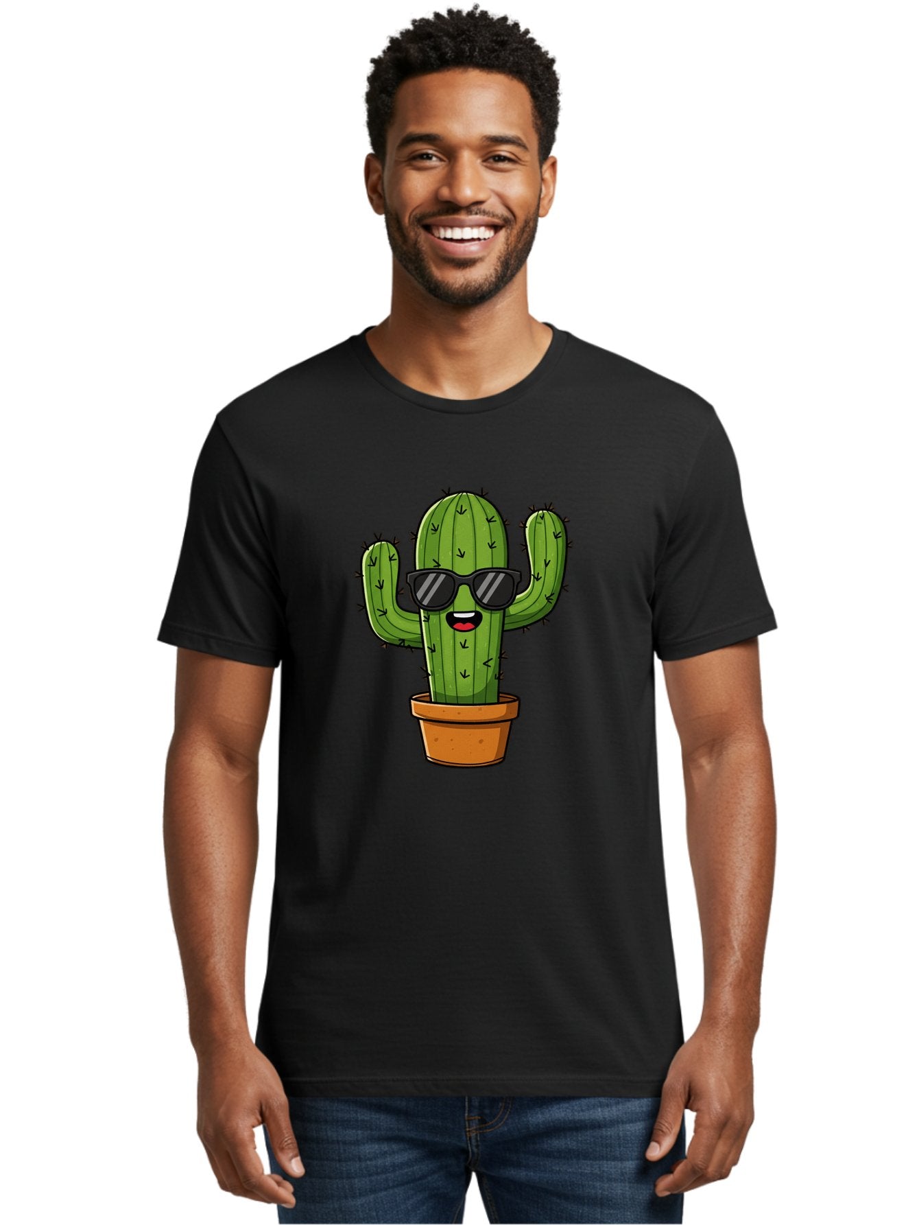 Cactus-In-Sunglasses-1 Men'S Graphic Tee, 100% Cotton, Comfortable Casual Summer Wear, Machine Washable, Cartoon Cactus, Pot, Sunglasses, Happy Face, Spiky Texture, Trendy Decor, Quirky Charm, Fun Design, Humorous Vibe, Cool Cactus, Bac751 18