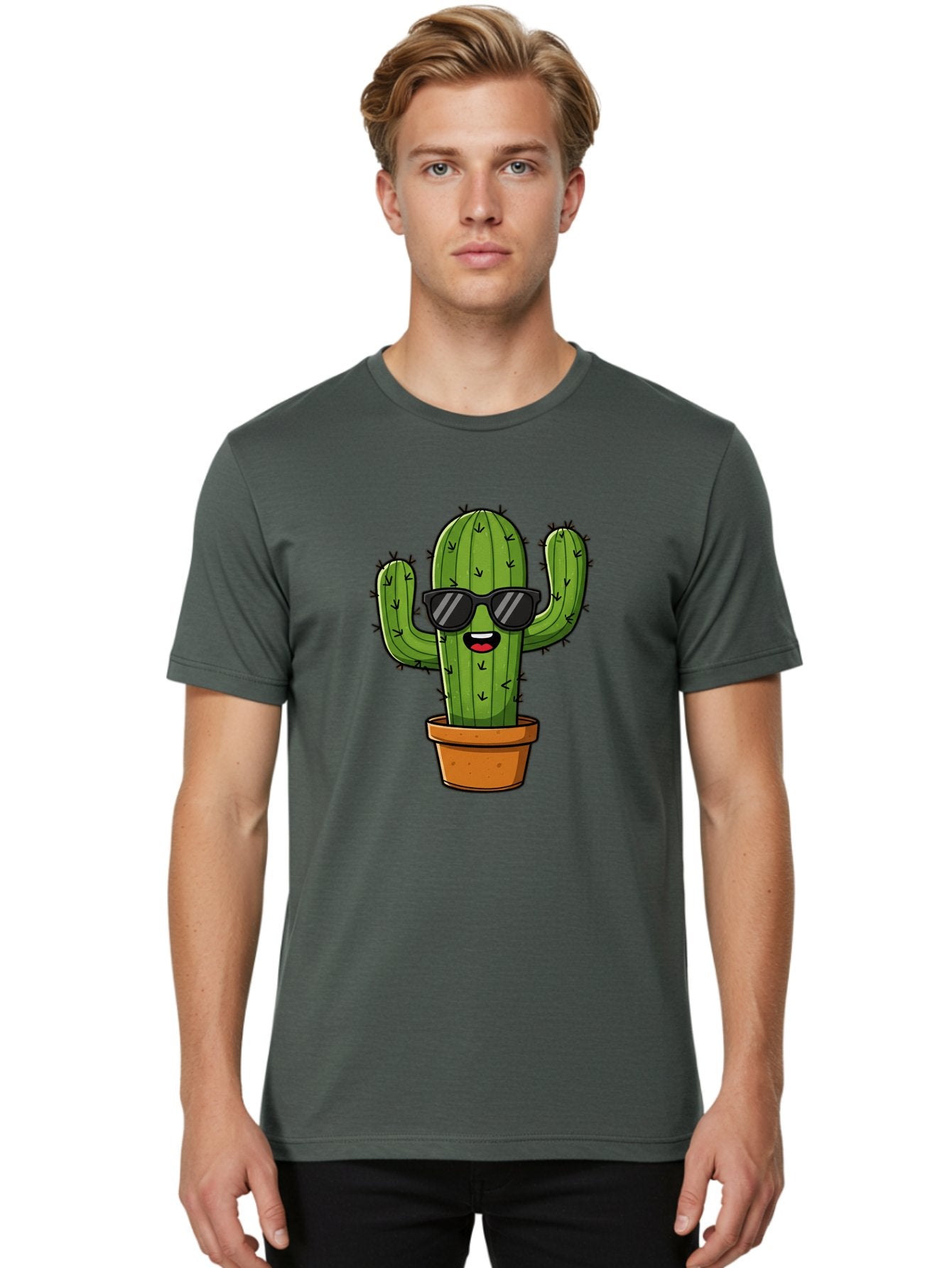 Cactus-In-Sunglasses-1 Men'S Graphic Tee, 100% Cotton, Comfortable Casual Summer Wear, Machine Washable, Cartoon Cactus, Pot, Sunglasses, Happy Face, Spiky Texture, Trendy Decor, Quirky Charm, Fun Design, Humorous Vibe, Cool Cactus, Bac751 30