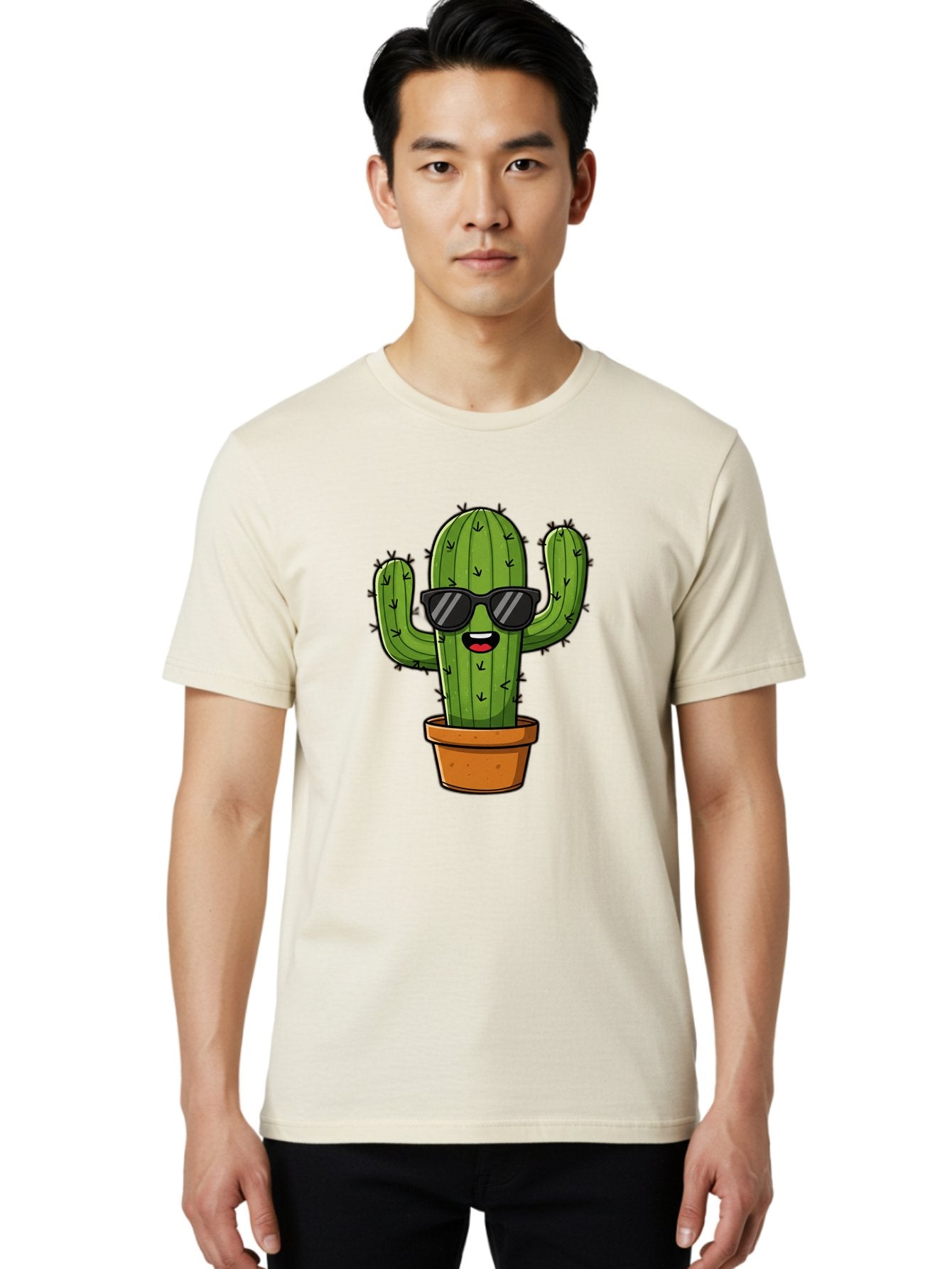 Cactus-In-Sunglasses-1 Men'S Graphic Tee, 100% Cotton, Comfortable Casual Summer Wear, Machine Washable, Cartoon Cactus, Pot, Sunglasses, Happy Face, Spiky Texture, Trendy Decor, Quirky Charm, Fun Design, Humorous Vibe, Cool Cactus, Bac751 25
