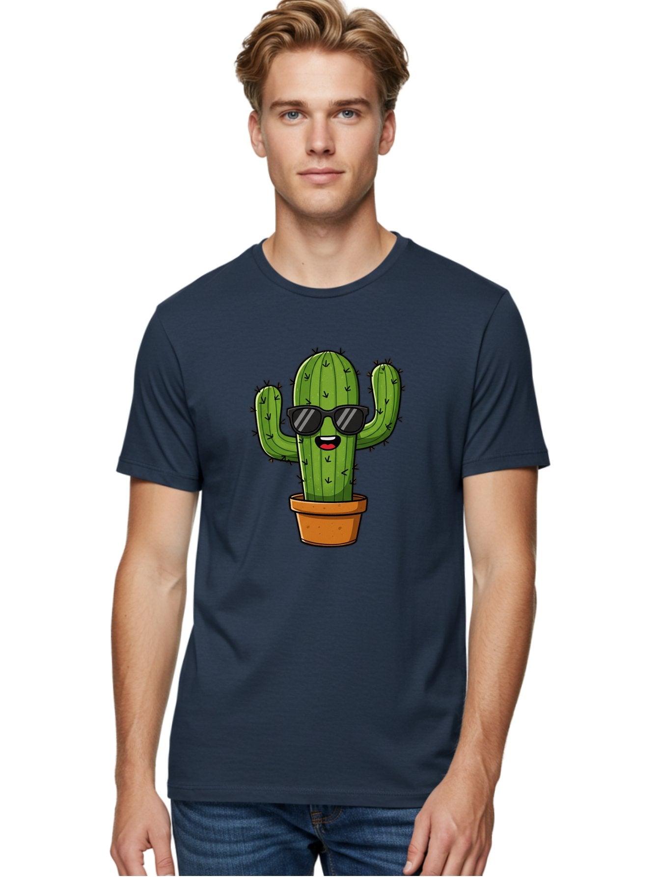 Cactus-In-Sunglasses-1 Men'S Graphic Tee, 100% Cotton, Comfortable Casual Summer Wear, Machine Washable, Cartoon Cactus, Pot, Sunglasses, Happy Face, Spiky Texture, Trendy Decor, Quirky Charm, Fun Design, Humorous Vibe, Cool Cactus, Bac751 17