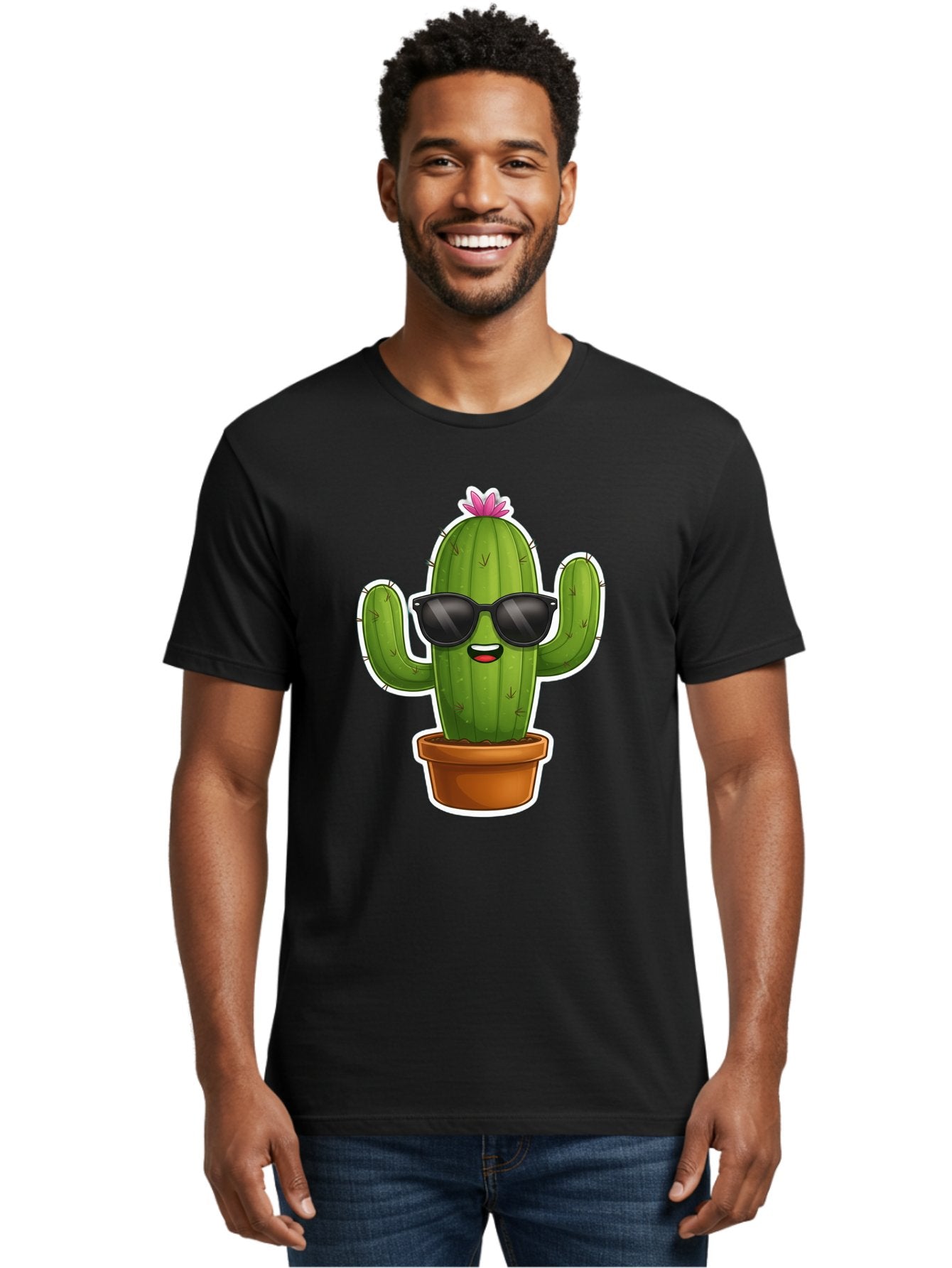 Cactus-In-Sunglasses Men'S Graphic Tee, 100% Cotton, Comfortable Casual Summer Wear, Machine Washable, Cartoon Cactus, Sunglasses, Cool Cactus, Potted Plant, Desert Humor, Fun Character, Quirky Illustration, Cactus Love, Trendy Graphics Bac752 17