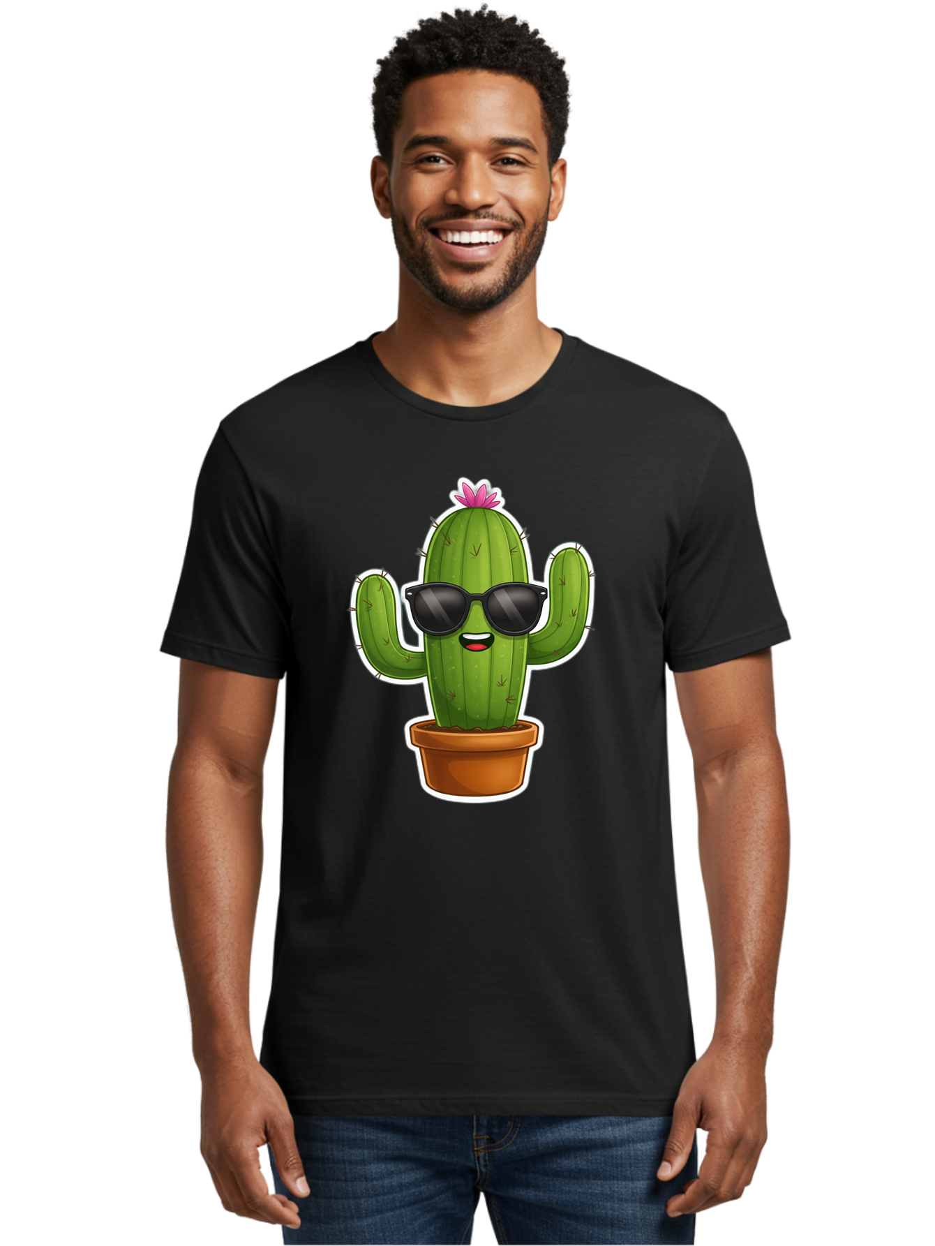 Cactus-In-Sunglasses Men'S Graphic Tee, 100% Cotton, Comfortable Casual Summer Wear, Machine Washable, Cartoon Cactus, Sunglasses, Cool Cactus, Potted Plant, Desert Humor, Fun Character, Quirky Illustration, Cactus Love, Trendy Graphics Bac752 29