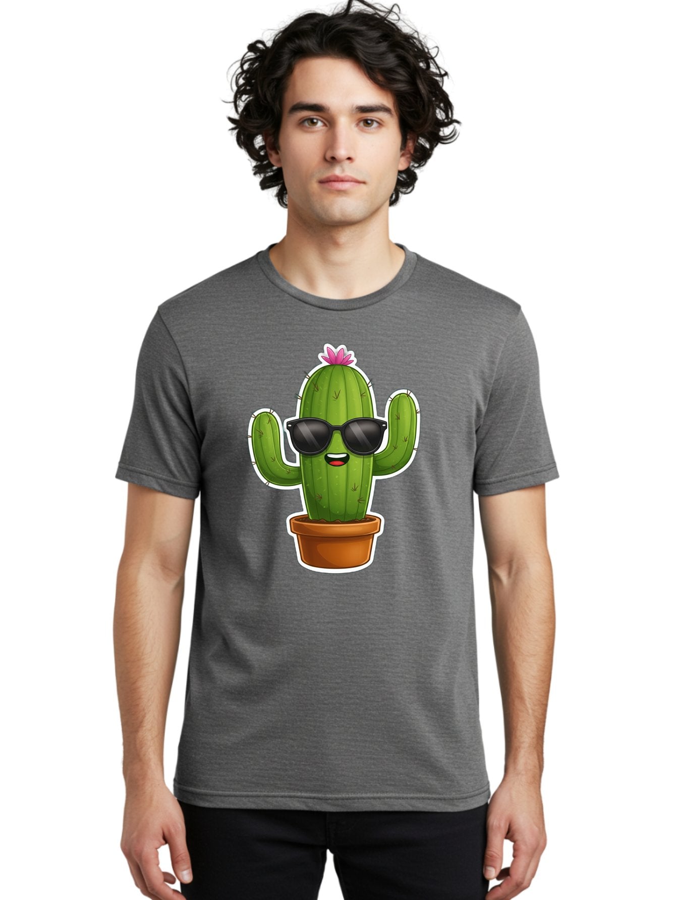 Cactus-In-Sunglasses Men'S Graphic Tee, 100% Cotton, Comfortable Casual Summer Wear, Machine Washable, Cartoon Cactus, Sunglasses, Cool Cactus, Potted Plant, Desert Humor, Fun Character, Quirky Illustration, Cactus Love, Trendy Graphics Bac752 23