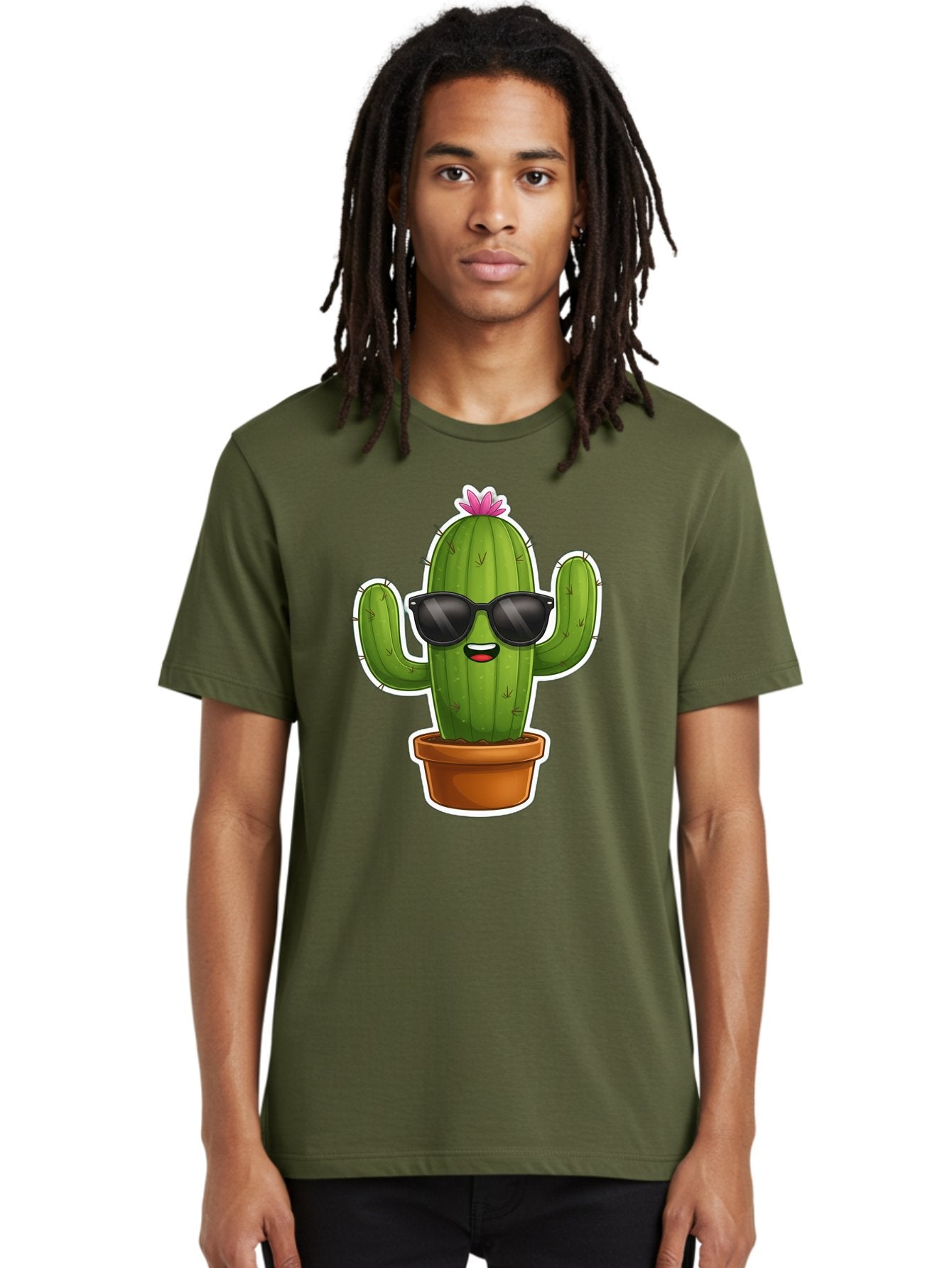 Cactus-In-Sunglasses Men'S Graphic Tee, 100% Cotton, Comfortable Casual Summer Wear, Machine Washable, Cartoon Cactus, Sunglasses, Cool Cactus, Potted Plant, Desert Humor, Fun Character, Quirky Illustration, Cactus Love, Trendy Graphics Bac752 16