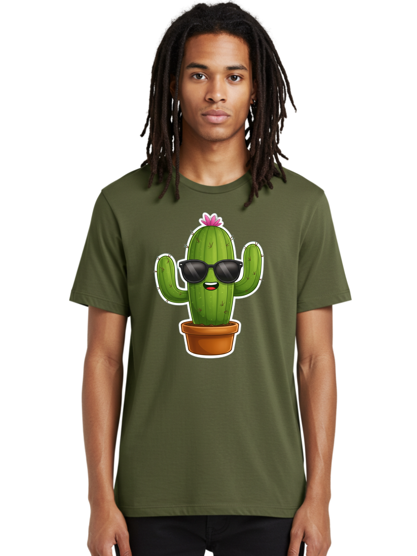 Cactus-In-Sunglasses Men'S Graphic Tee, 100% Cotton, Comfortable Casual Summer Wear, Machine Washable, Cartoon Cactus, Sunglasses, Cool Cactus, Potted Plant, Desert Humor, Fun Character, Quirky Illustration, Cactus Love, Trendy Graphics Bac752 28