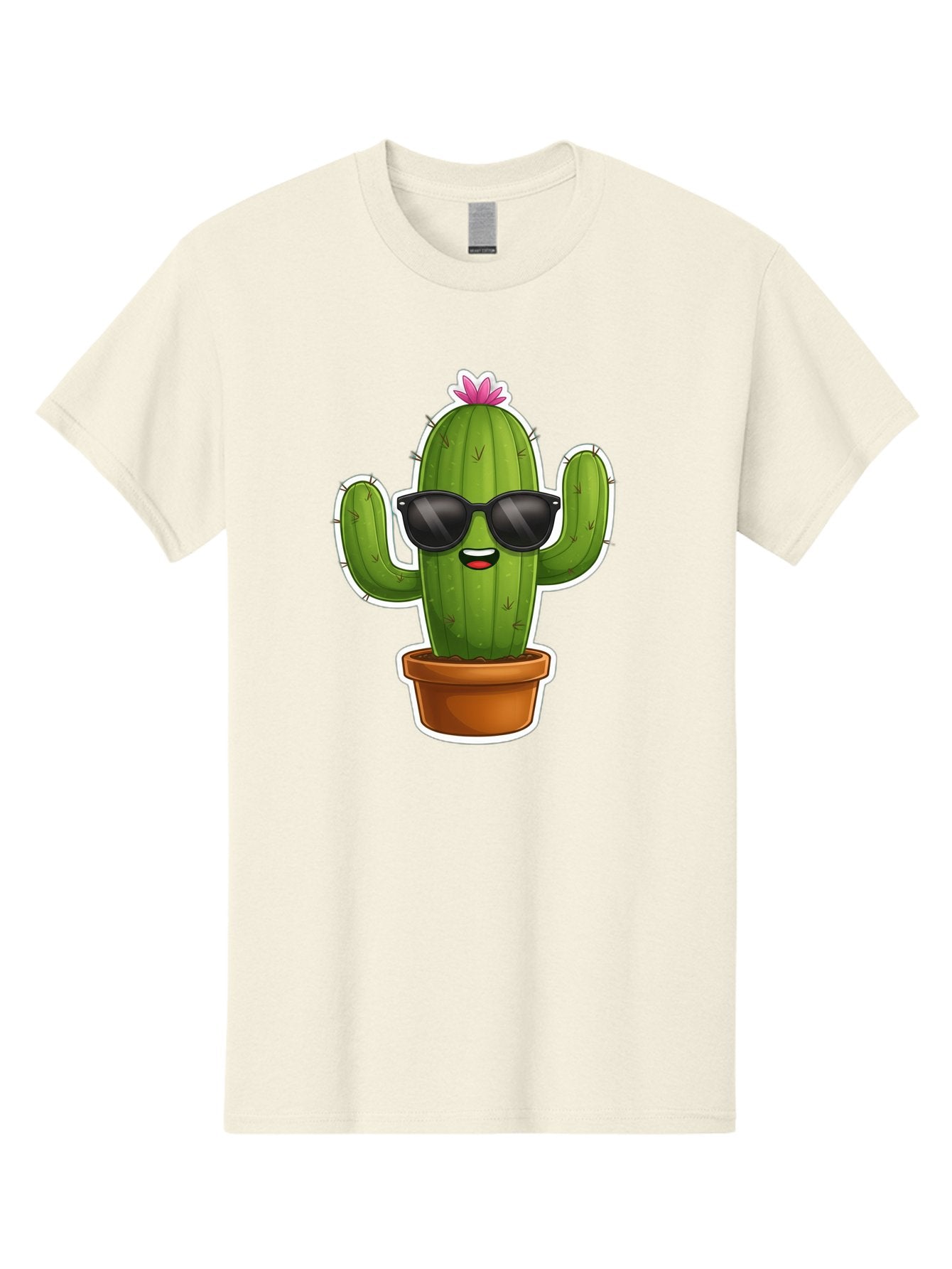 Cactus-In-Sunglasses Men'S Graphic Tee, 100% Cotton, Comfortable Casual Summer Wear, Machine Washable, Cartoon Cactus, Sunglasses, Cool Cactus, Potted Plant, Desert Humor, Fun Character, Quirky Illustration, Cactus Love, Trendy Graphics Bac752 3