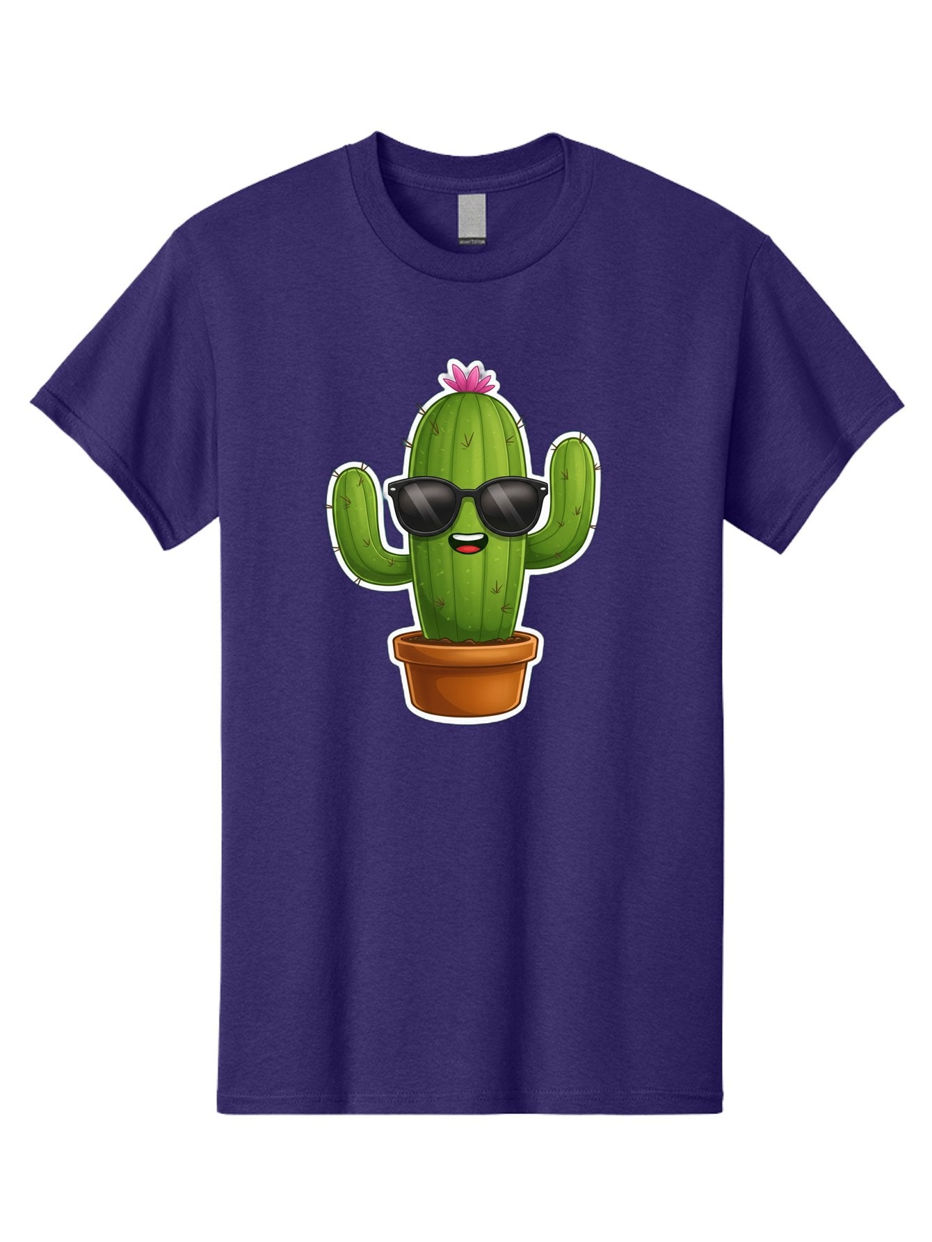 Cactus-In-Sunglasses Men'S Graphic Tee, 100% Cotton, Comfortable Casual Summer Wear, Machine Washable, Cartoon Cactus, Sunglasses, Cool Cactus, Potted Plant, Desert Humor, Fun Character, Quirky Illustration, Cactus Love, Trendy Graphics Bac752