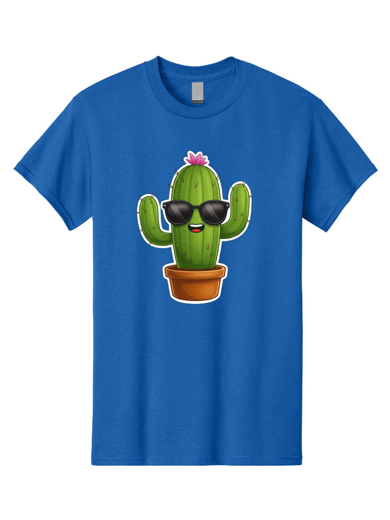 Cactus-In-Sunglasses Men'S Graphic Tee, 100% Cotton, Comfortable Casual Summer Wear, Machine Washable, Cartoon Cactus, Sunglasses, Cool Cactus, Potted Plant, Desert Humor, Fun Character, Quirky Illustration, Cactus Love, Trendy Graphics Bac752 4