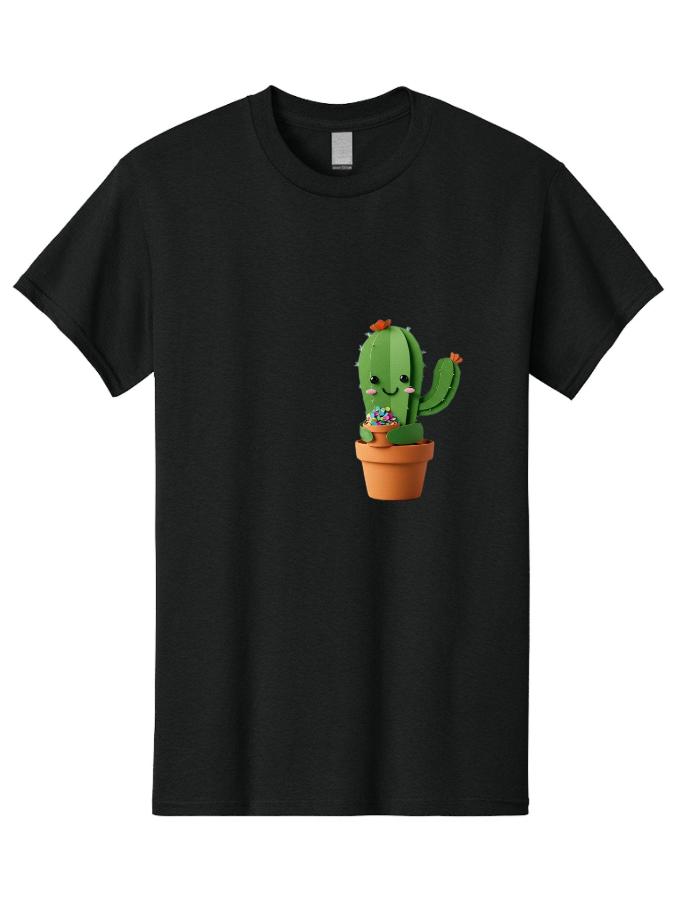 Cactus-Kawaii Men'S Graphic Tee, 100% Cotton, Comfortable Casual Summer Wear, Machine Washable, Cartoon Cactus, Cuddly Character, Pot Of Candy, Smiling Face, Cute Design, Adorable Illustration, Kawaii Art Bac753 8