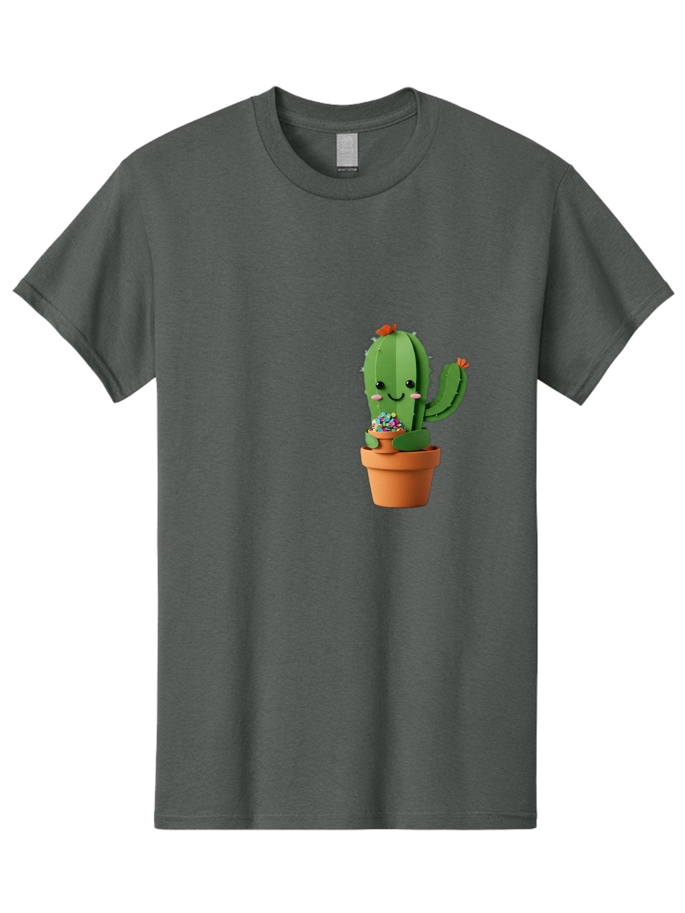 Cactus-Kawaii Men'S Graphic Tee, 100% Cotton, Comfortable Casual Summer Wear, Machine Washable, Cartoon Cactus, Cuddly Character, Pot Of Candy, Smiling Face, Cute Design, Adorable Illustration, Kawaii Art Bac753 10
