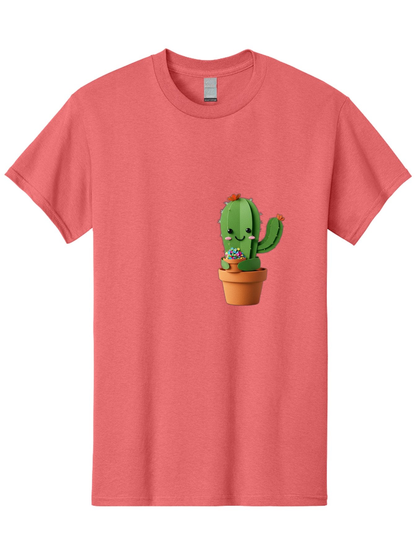 Cactus-Kawaii Men'S Graphic Tee, 100% Cotton, Comfortable Casual Summer Wear, Machine Washable, Cartoon Cactus, Cuddly Character, Pot Of Candy, Smiling Face, Cute Design, Adorable Illustration, Kawaii Art Bac753 12